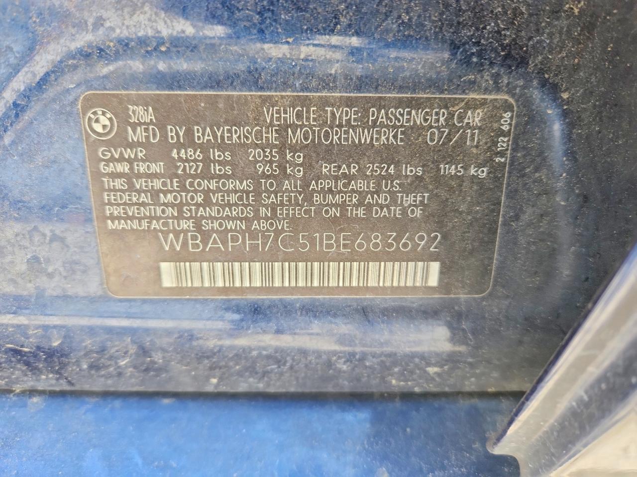 2011 Bmw 328 I Blue vin: WBAPH7C51BE683692