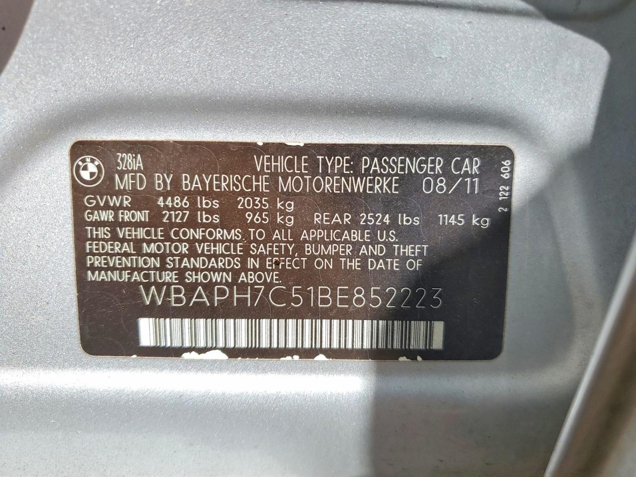 2011 Bmw 328 I Silver vin: WBAPH7C51BE852223