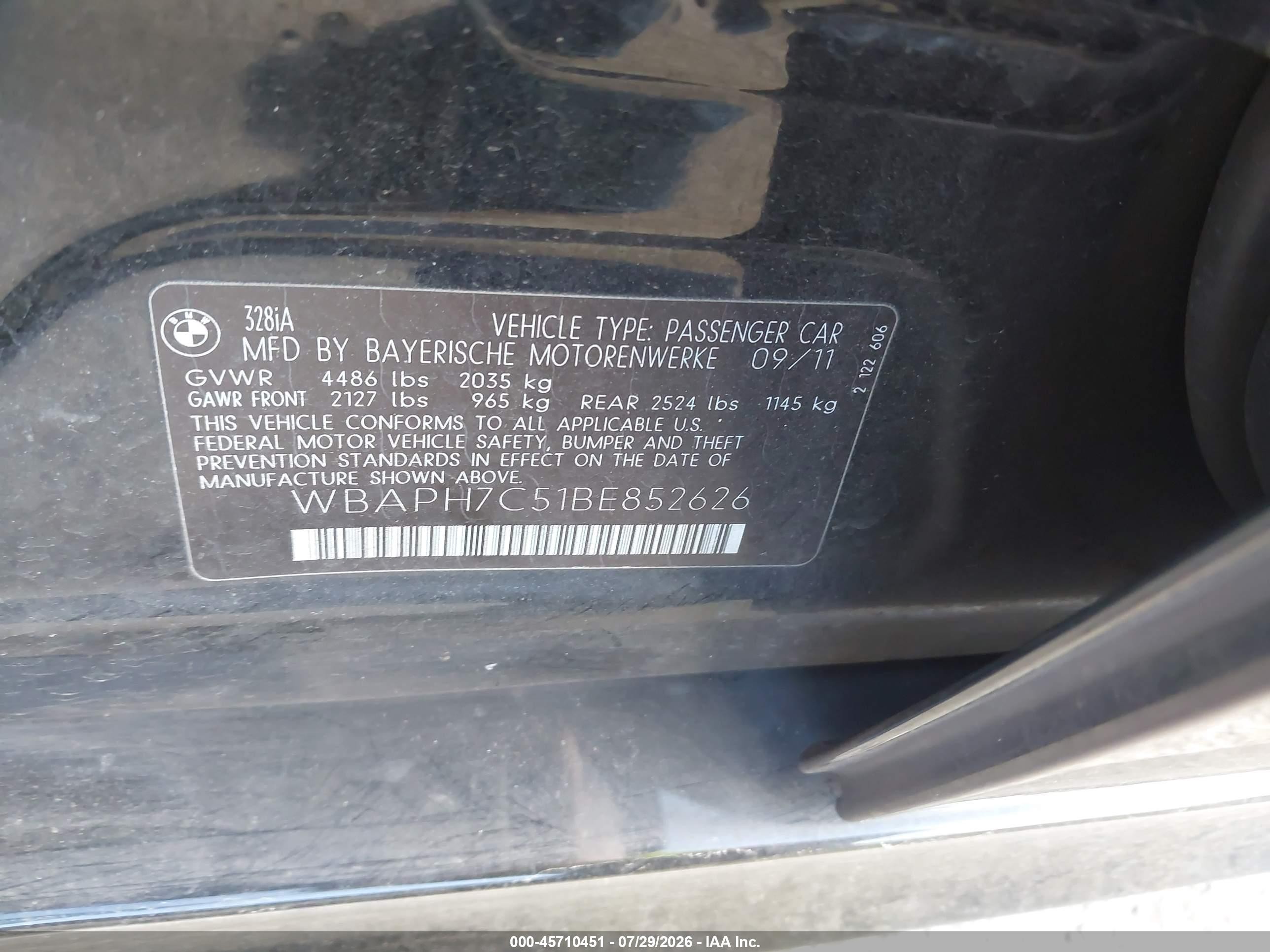 2011 Bmw 328i   Black vin: WBAPH7C51BE852626