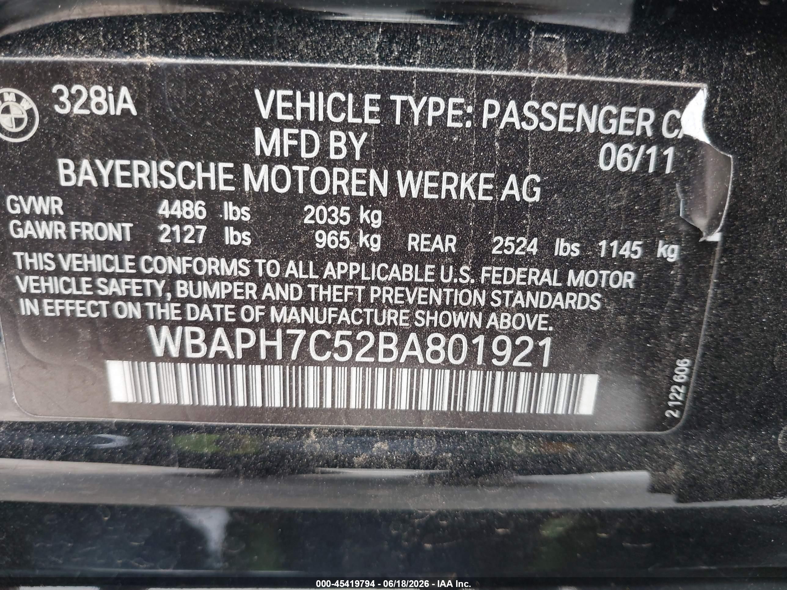 2011 Bmw 328i   Black vin: WBAPH7C52BA801921