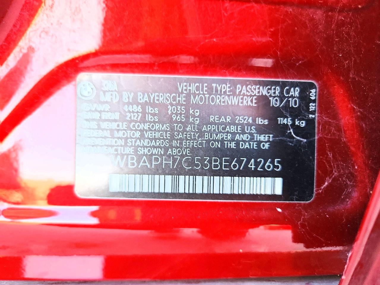 2011 Bmw 328 I Red vin: WBAPH7C53BE674265