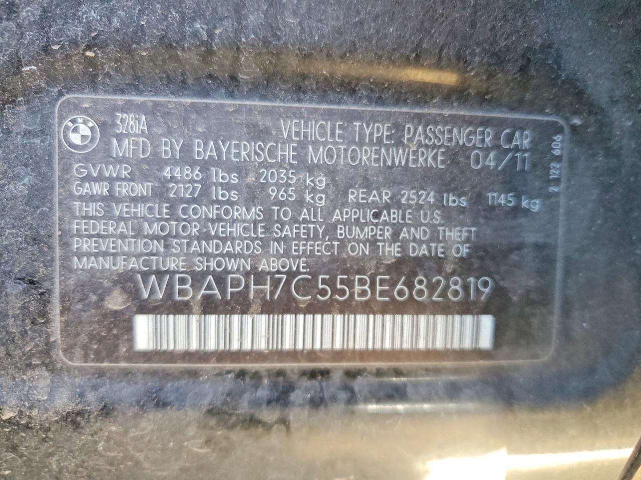 2011 Bmw 328 I Black vin: WBAPH7C55BE682819