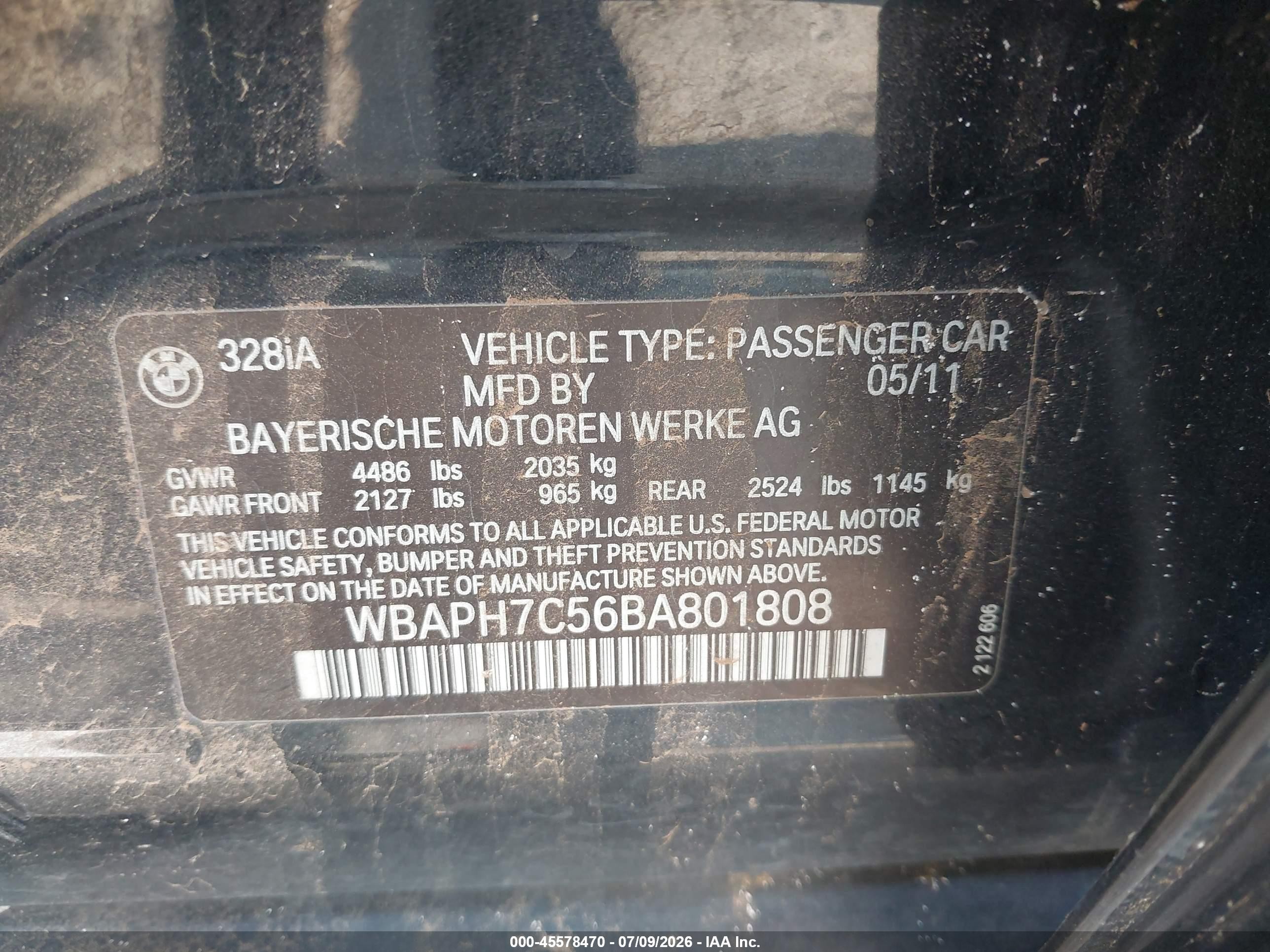 2011 Bmw 328i   Black vin: WBAPH7C56BA801808