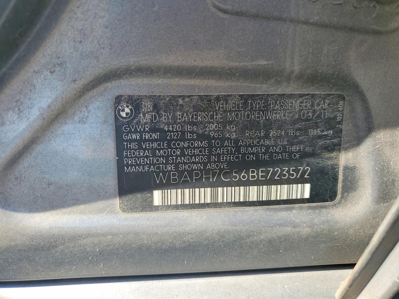 2011 Bmw 328 I Gray vin: WBAPH7C56BE723572