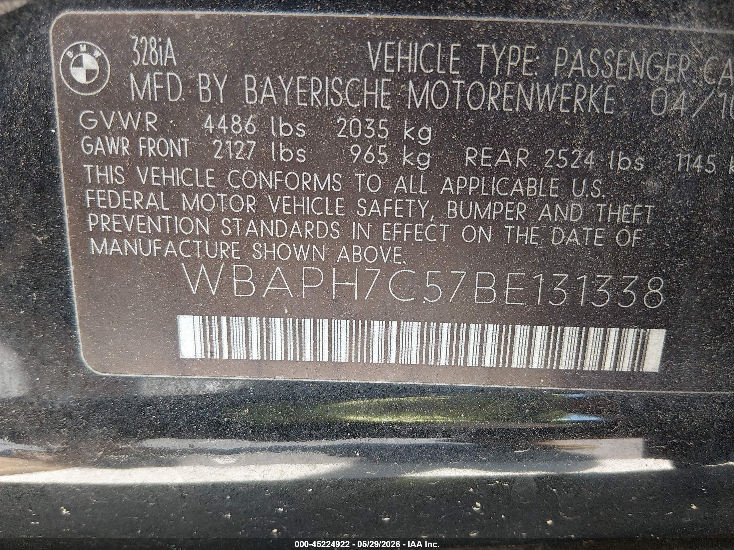 2011 Bmw 328i   Black vin: WBAPH7C57BE131338