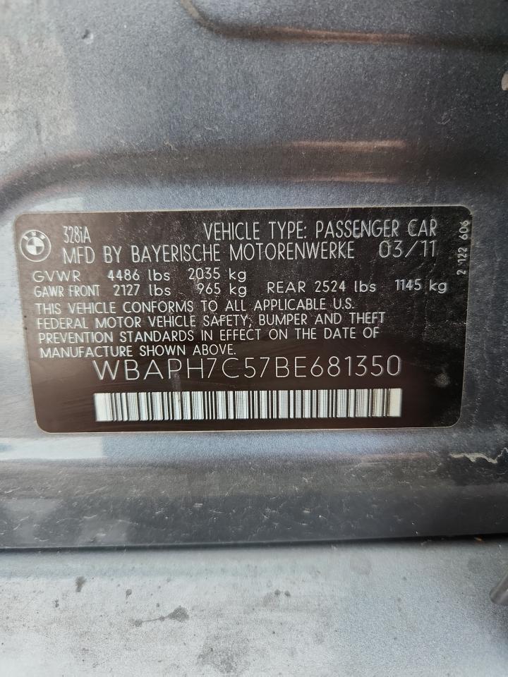 2011 Bmw 328 I Gray vin: WBAPH7C57BE681350