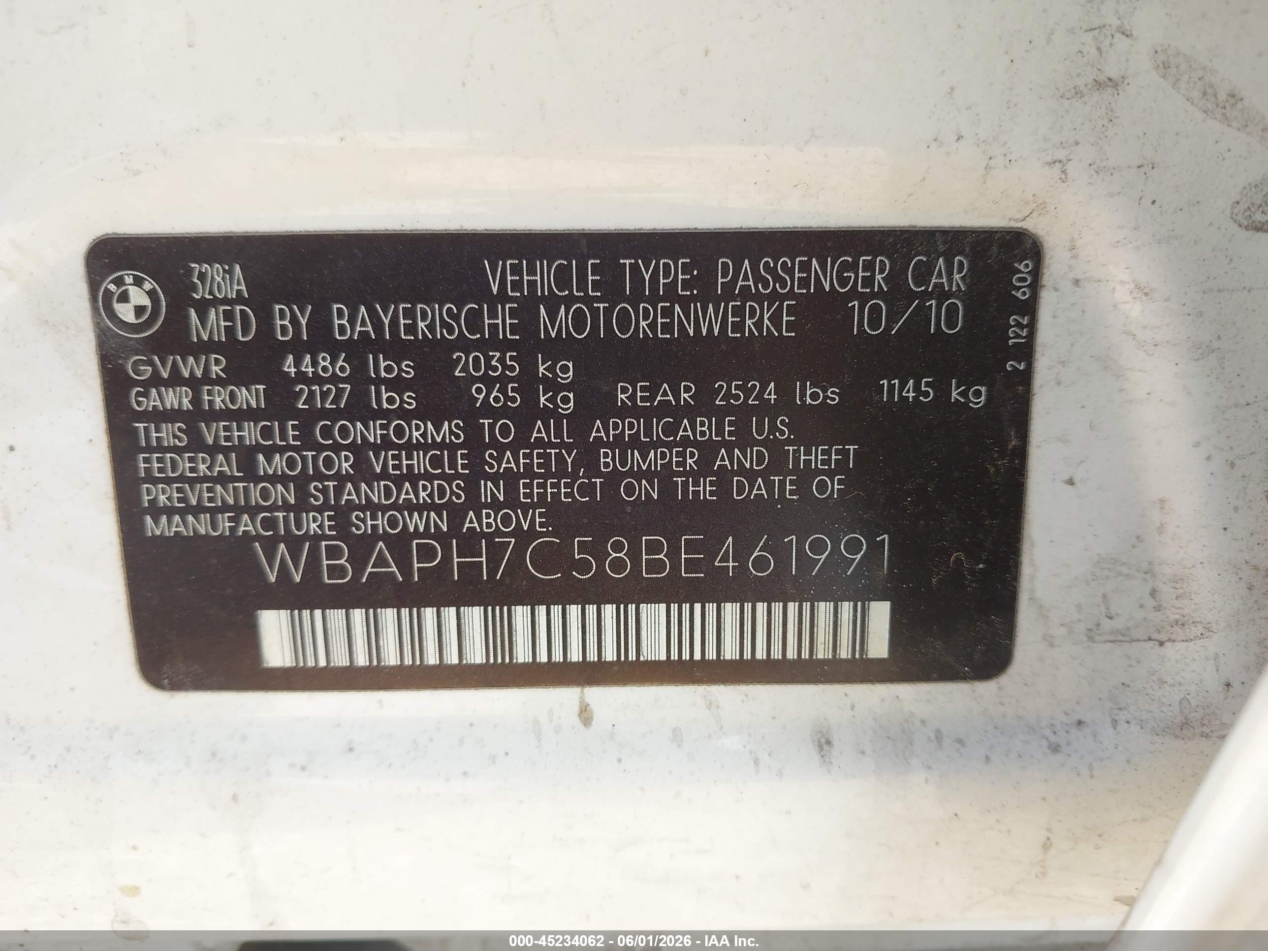 2011 Bmw 328i   White vin: WBAPH7C58BE461991