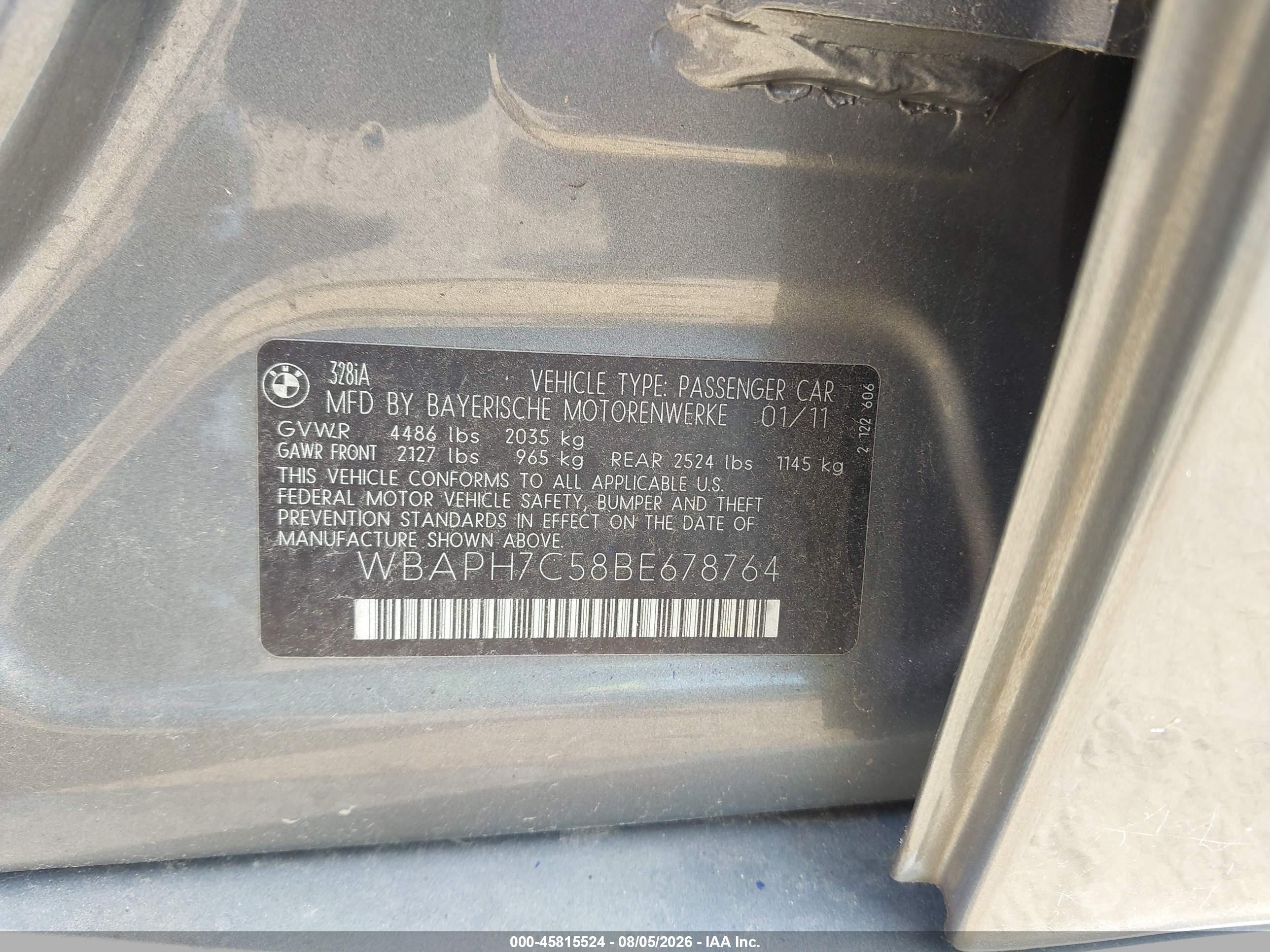 2011 Bmw 328i   Gray vin: WBAPH7C58BE678764