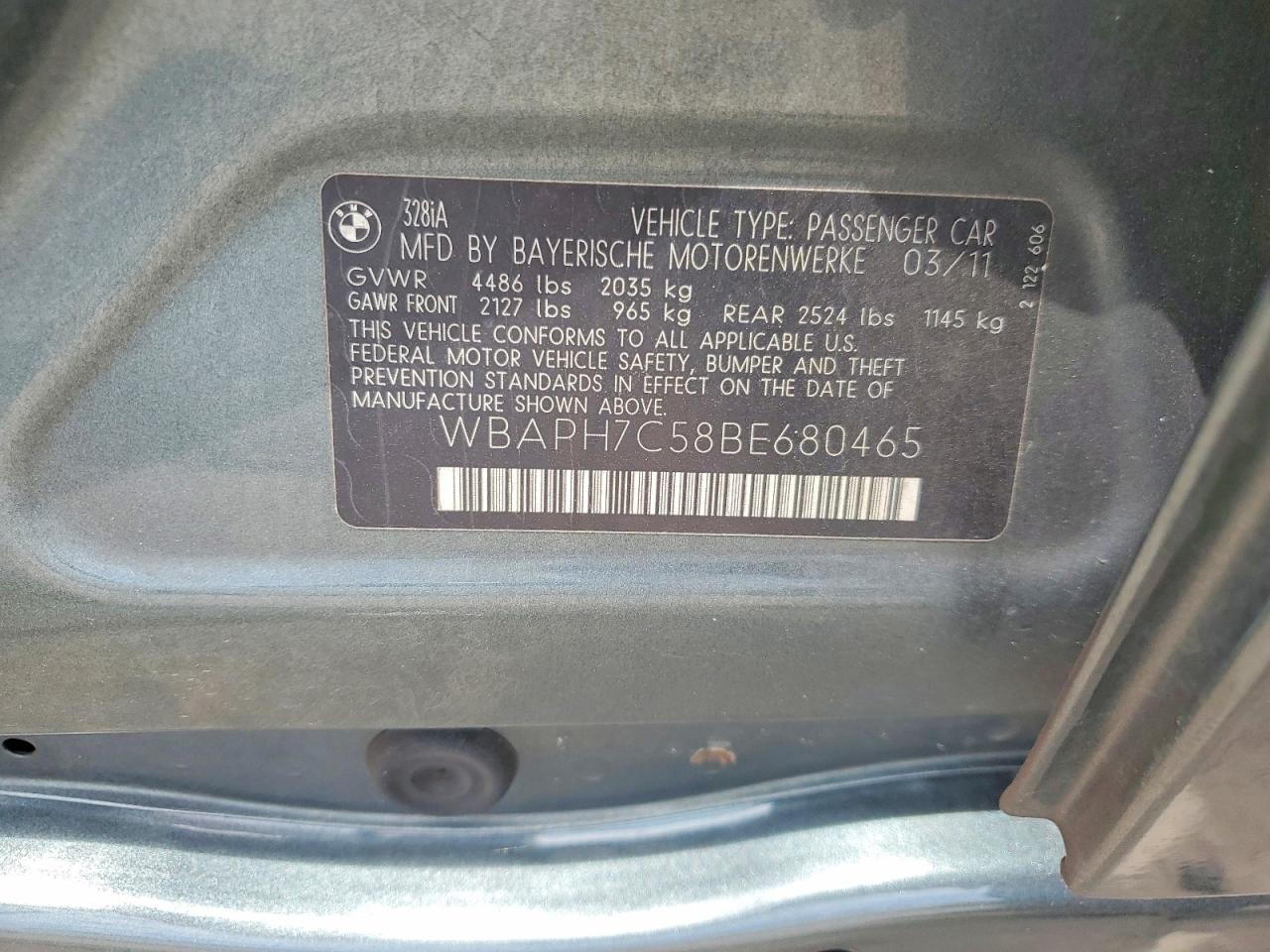 2011 Bmw 328 I Gray vin: WBAPH7C58BE680465