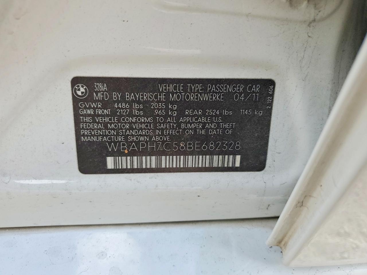 2011 Bmw 328 I White vin: WBAPH7C58BE682328