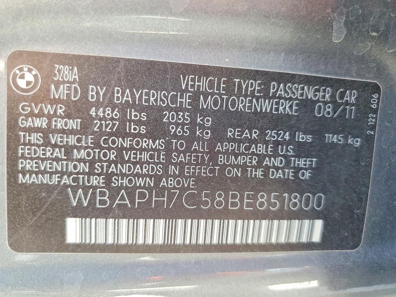 2011 Bmw 328 I Silver vin: WBAPH7C58BE851800