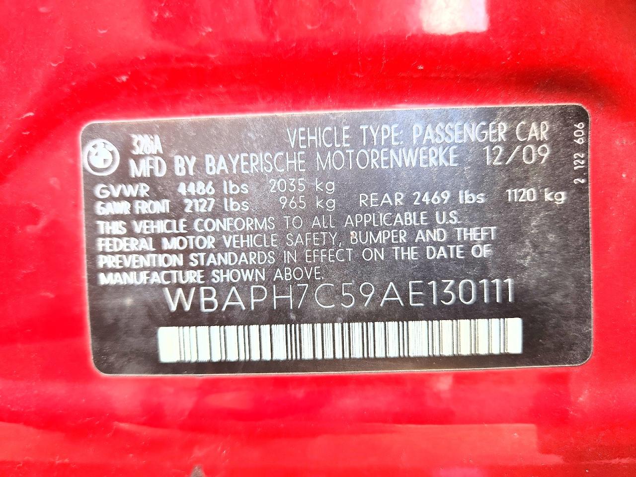 2010 Bmw 328 I Red vin: WBAPH7C59AE130111