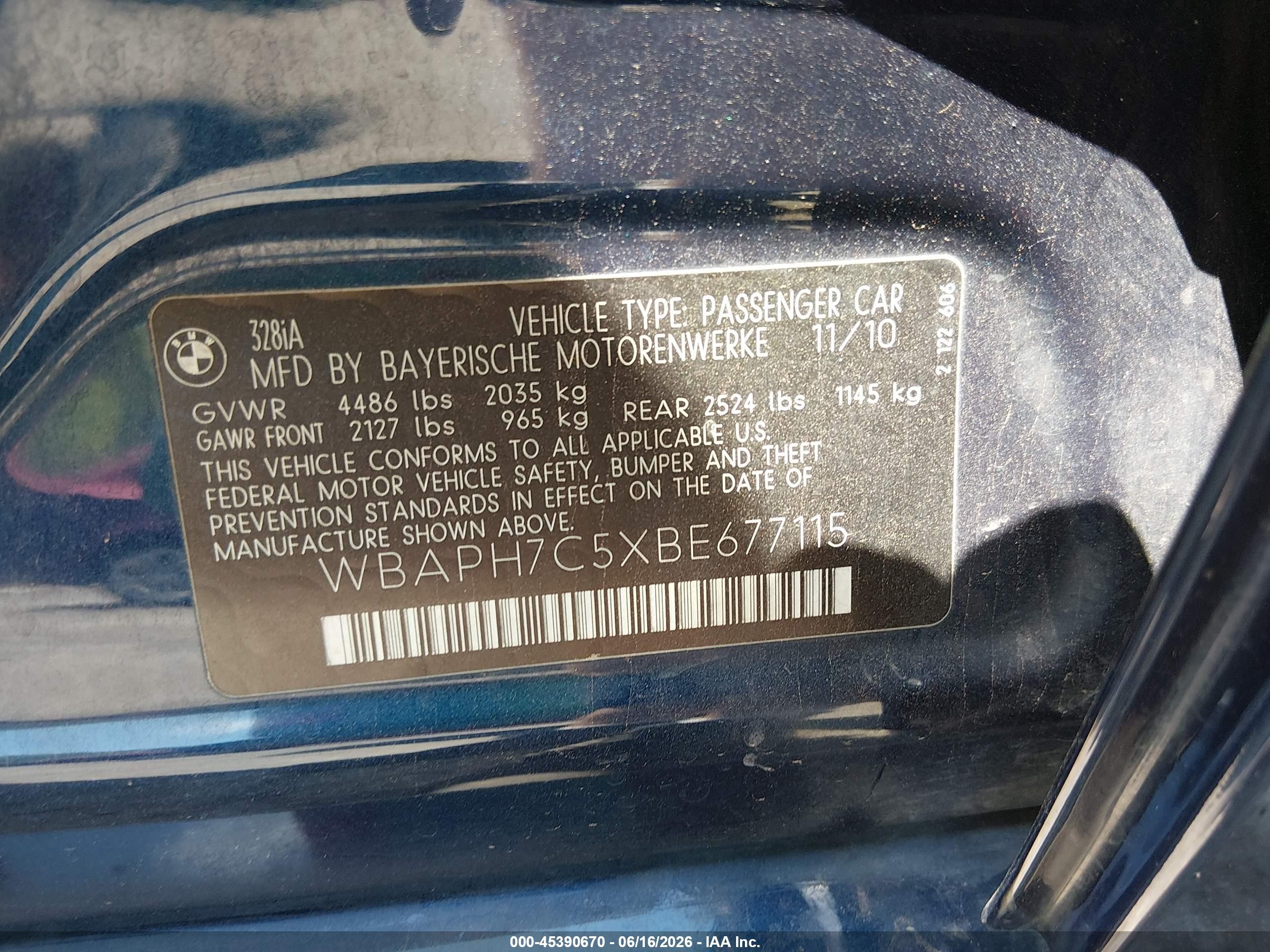 2011 Bmw 328i   Blue vin: WBAPH7C5XBE677115