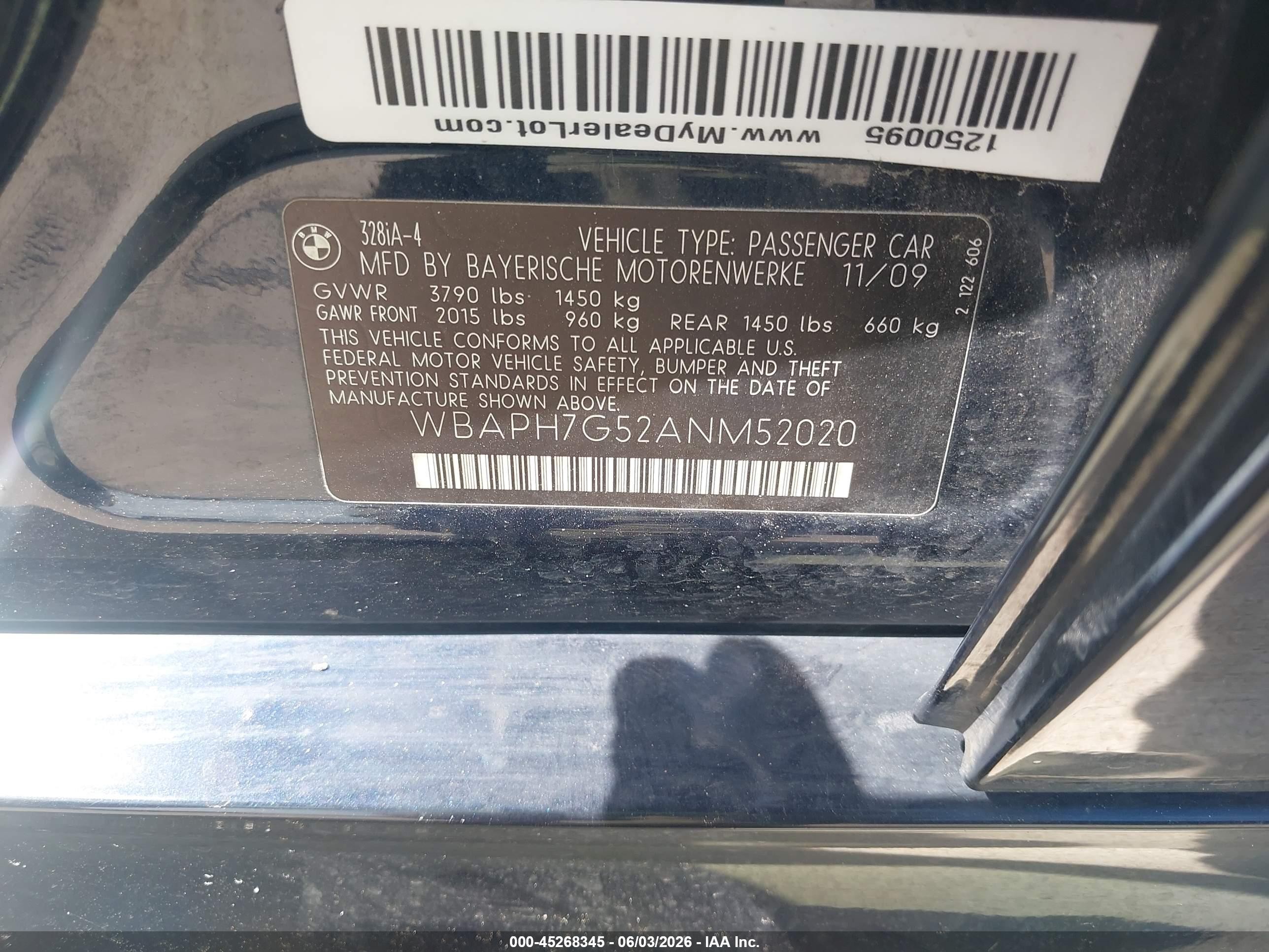 2010 Bmw 328i   Dark Blue vin: WBAPH7G52ANM52020