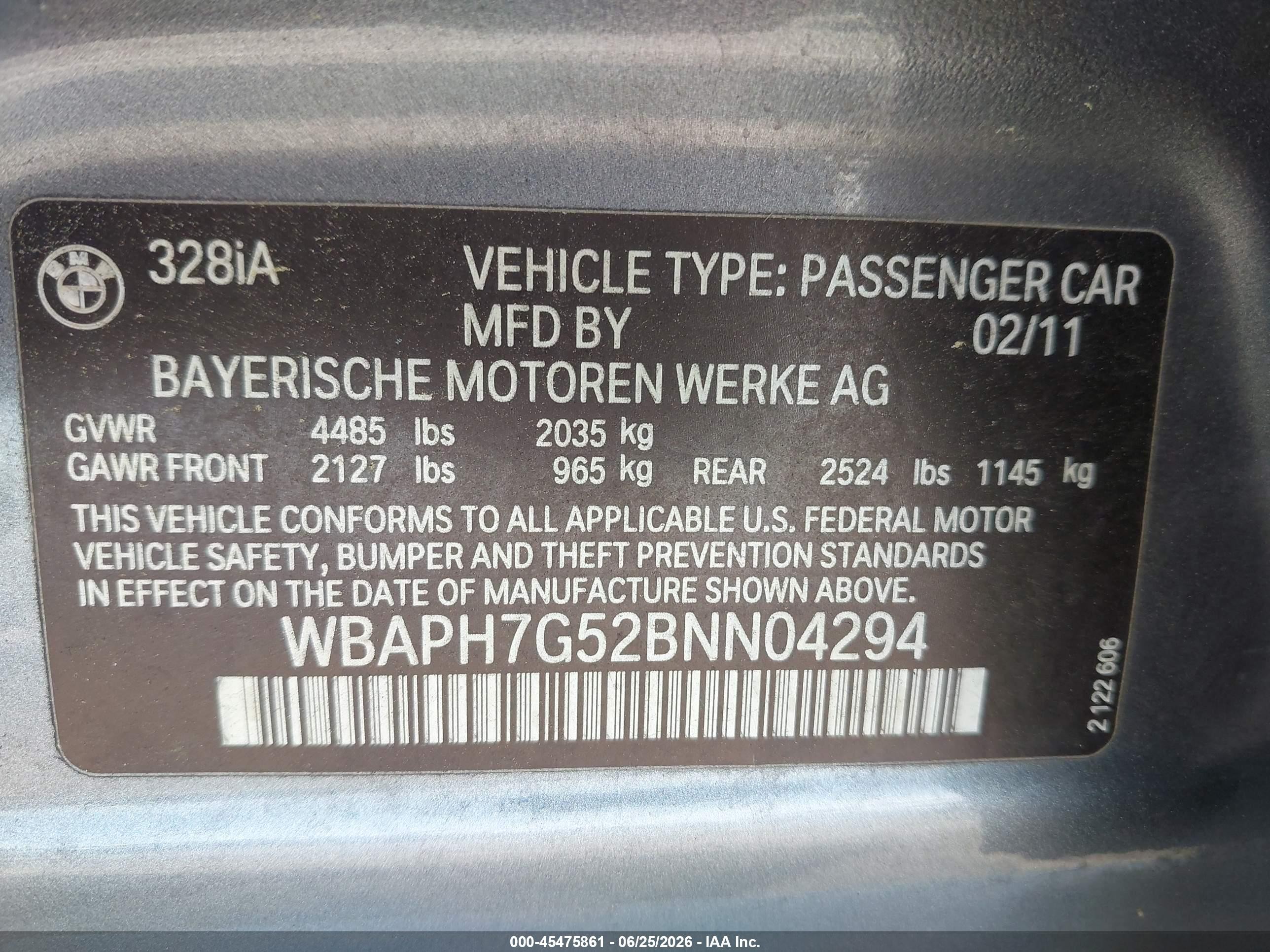 2011 Bmw 328i   Gray vin: WBAPH7G52BNN04294