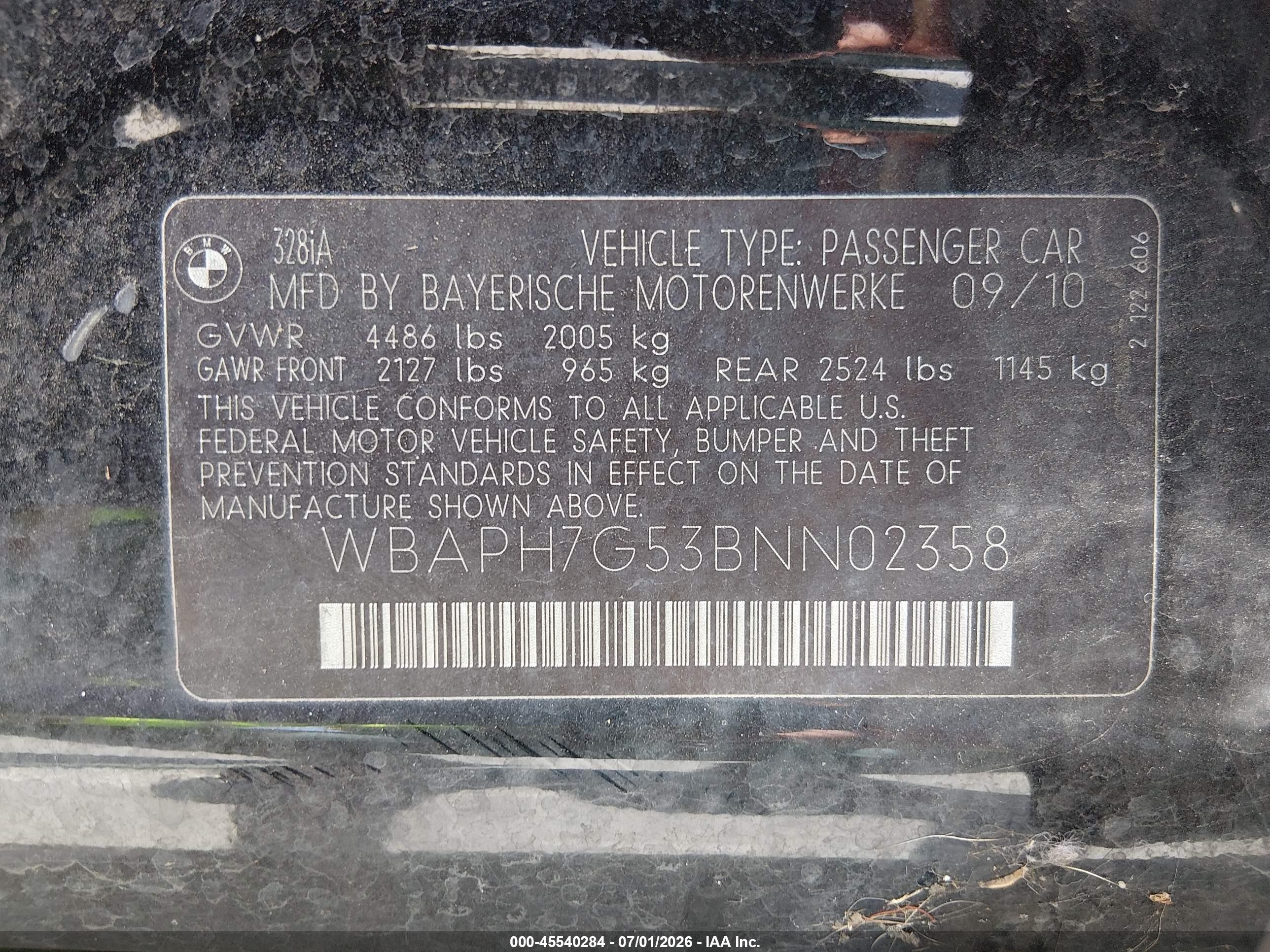 2011 Bmw 328i   Black vin: WBAPH7G53BNN02358