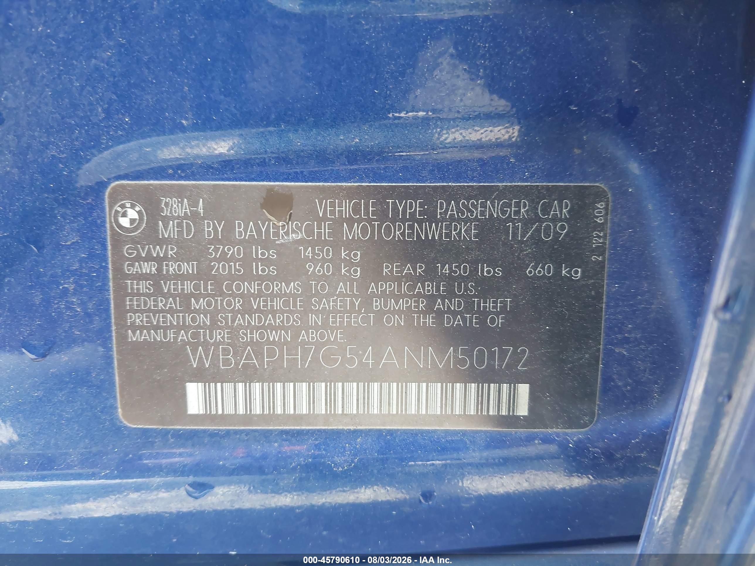 2010 Bmw 328i   Blue vin: WBAPH7G54ANM50172