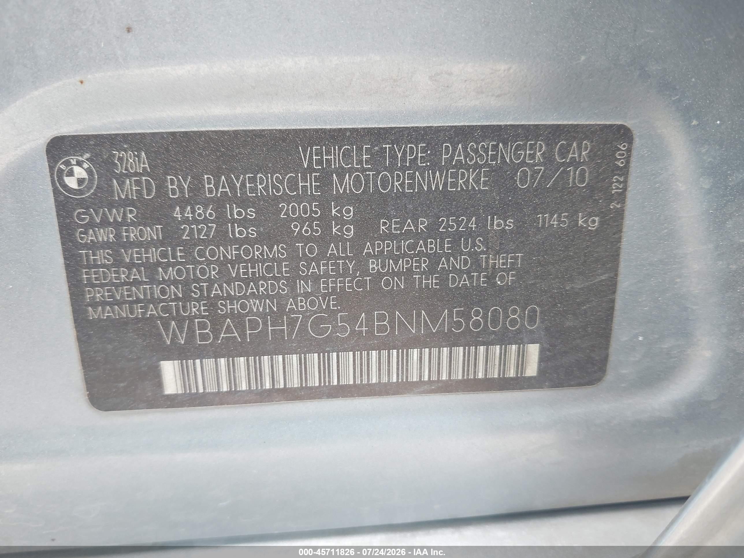 2011 Bmw 328i   Light Blue vin: WBAPH7G54BNM58080