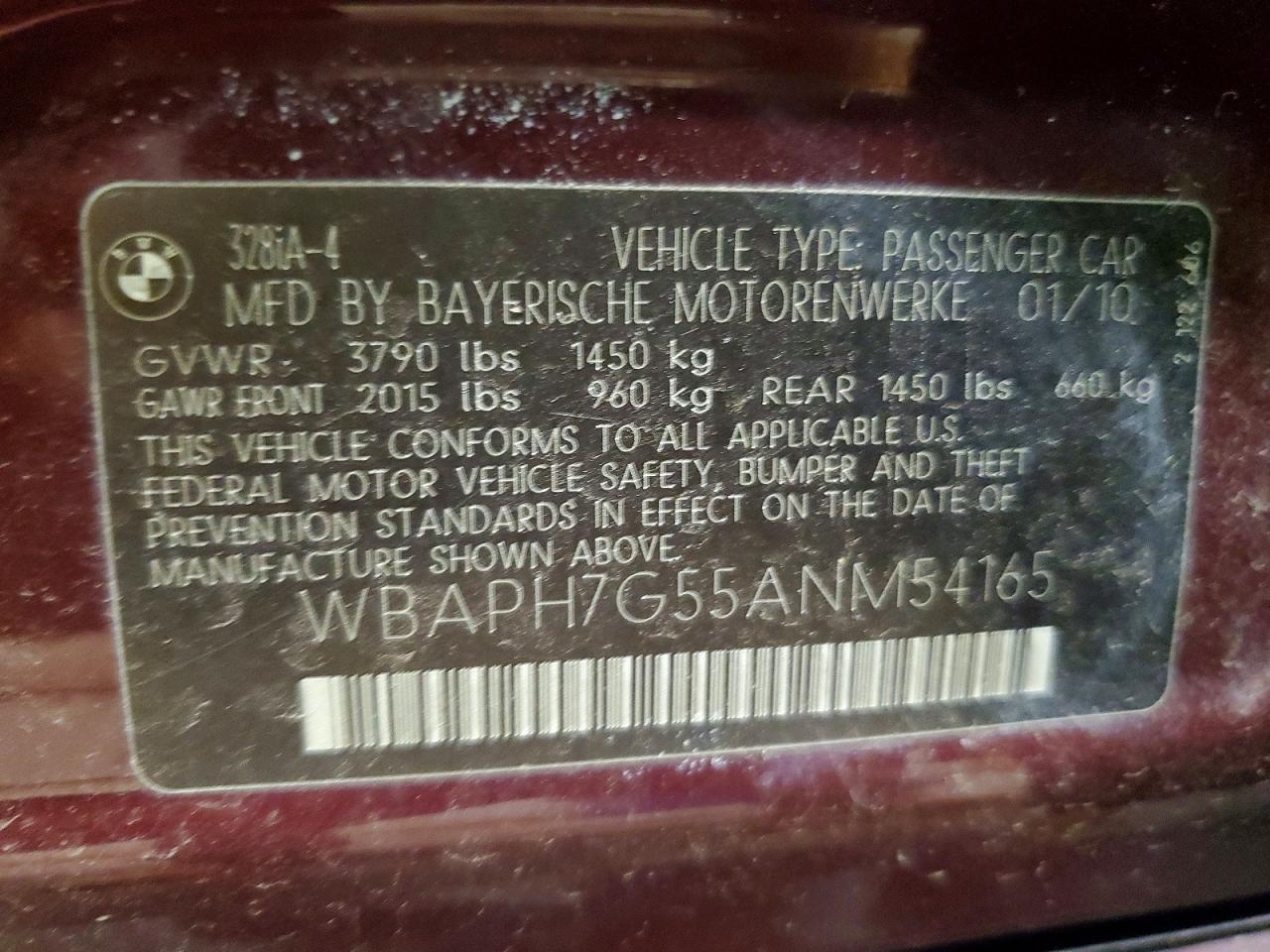 2010 Bmw 328 I Burgundy vin: WBAPH7G55ANM54165