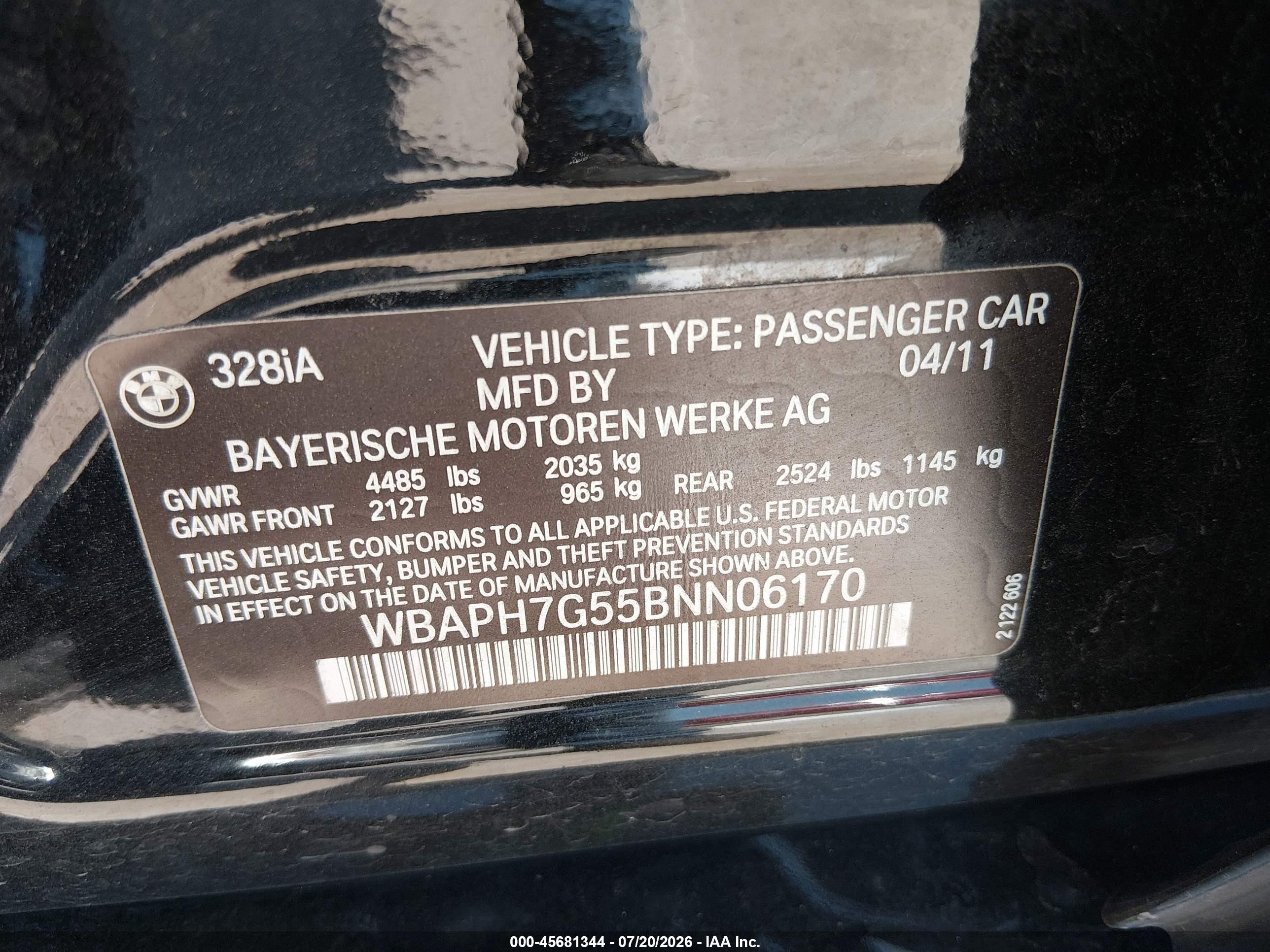 2011 Bmw 328i   Black vin: WBAPH7G55BNN06170
