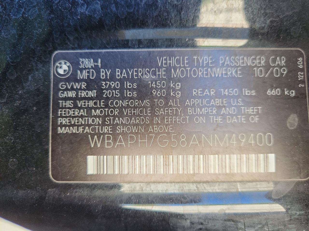 2010 Bmw 328 I Black vin: WBAPH7G58ANM49400