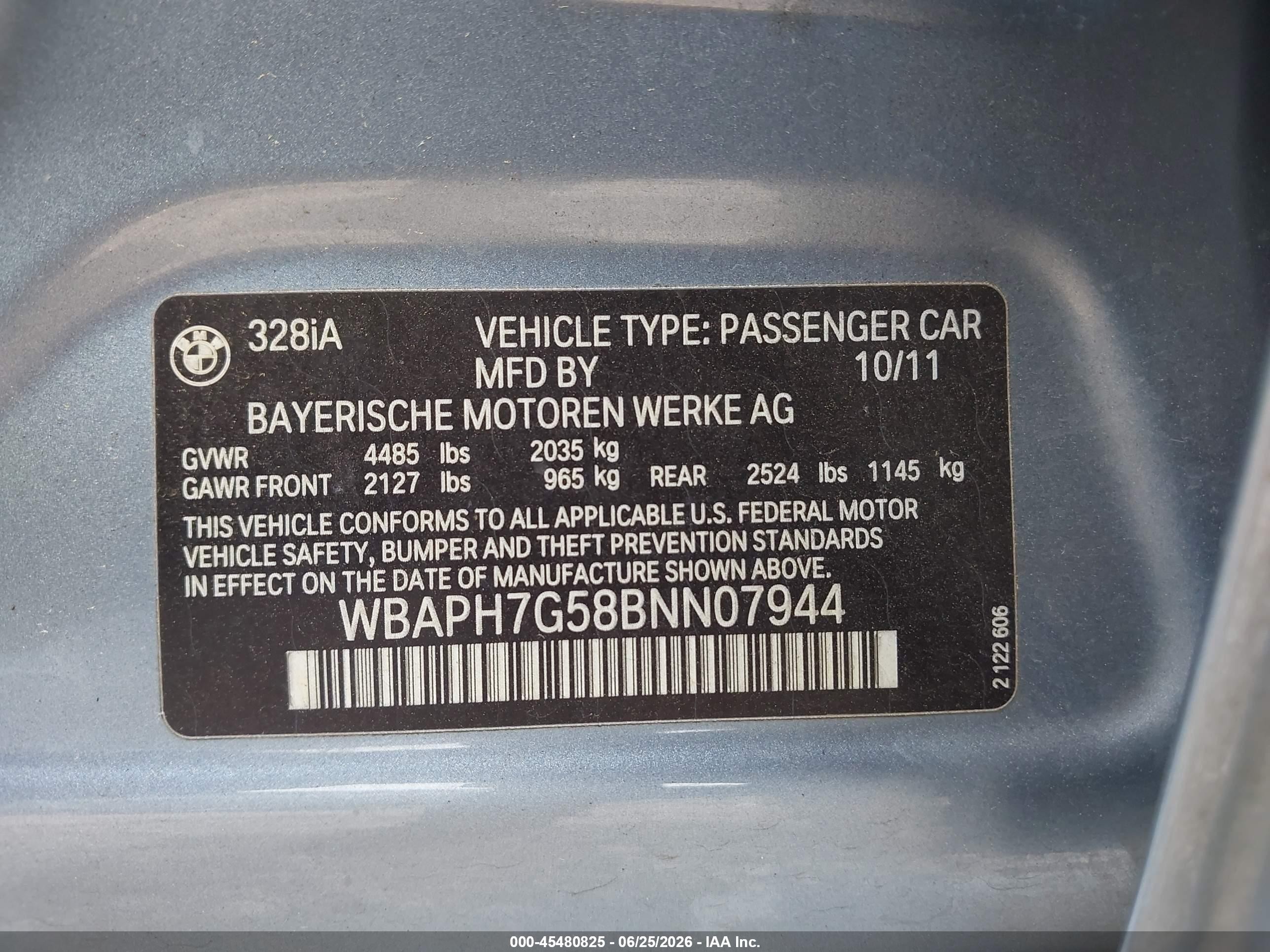 2011 Bmw 328i   Light Blue vin: WBAPH7G58BNN07944