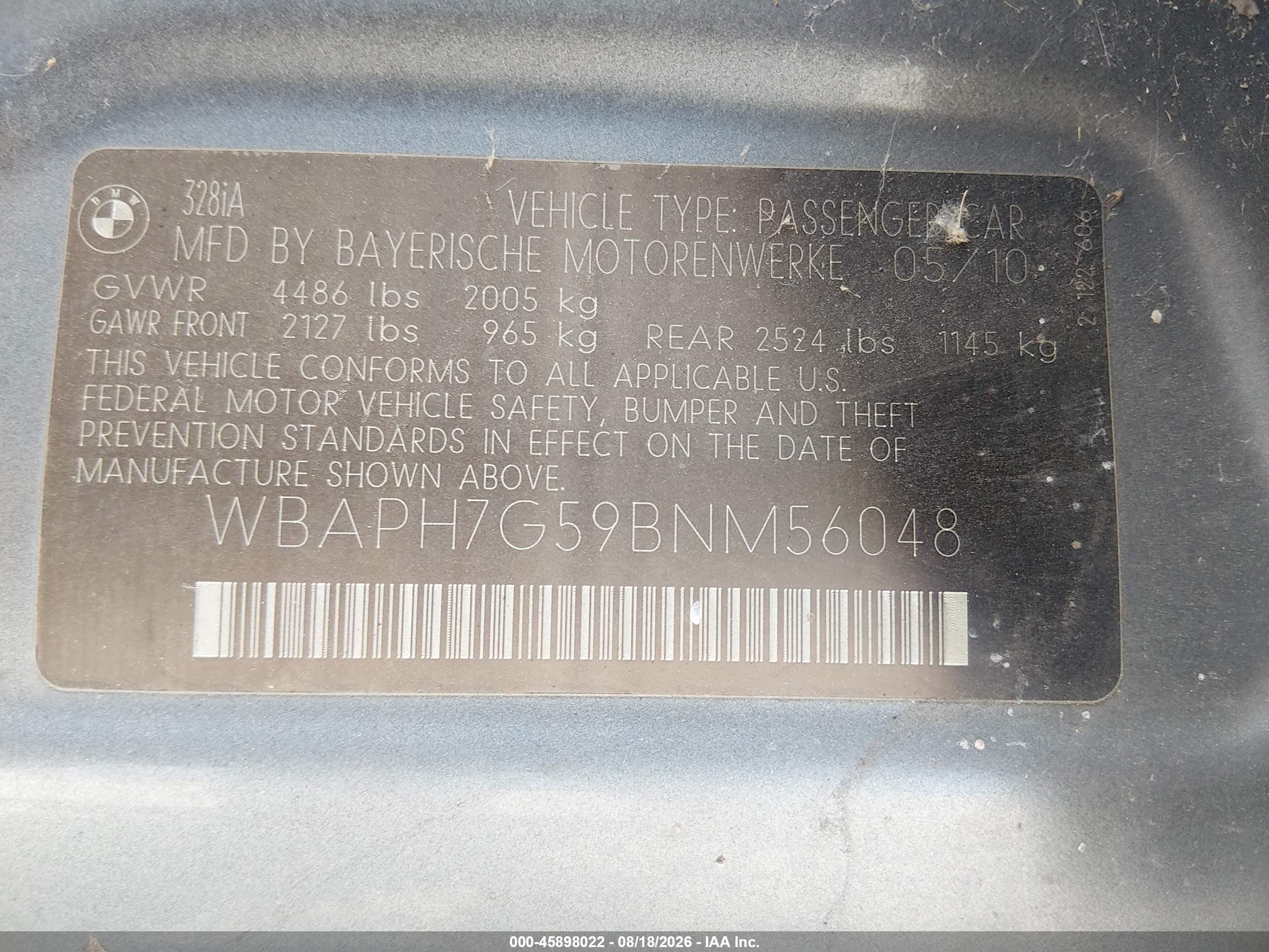 2011 Bmw 328i   Gray vin: WBAPH7G59BNM56048