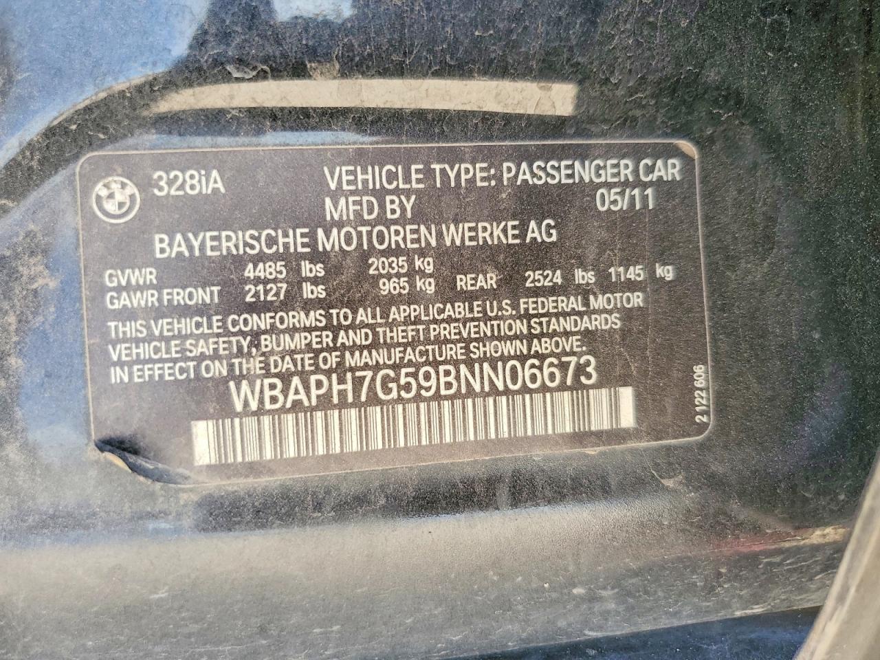 2011 Bmw 328 I Черный vin: WBAPH7G59BNN06673