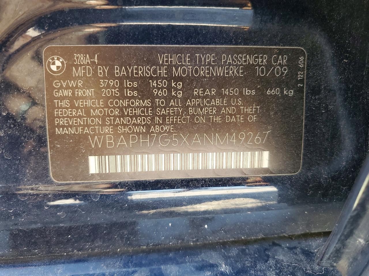 2010 Bmw 328 I Blue vin: WBAPH7G5XANM49267