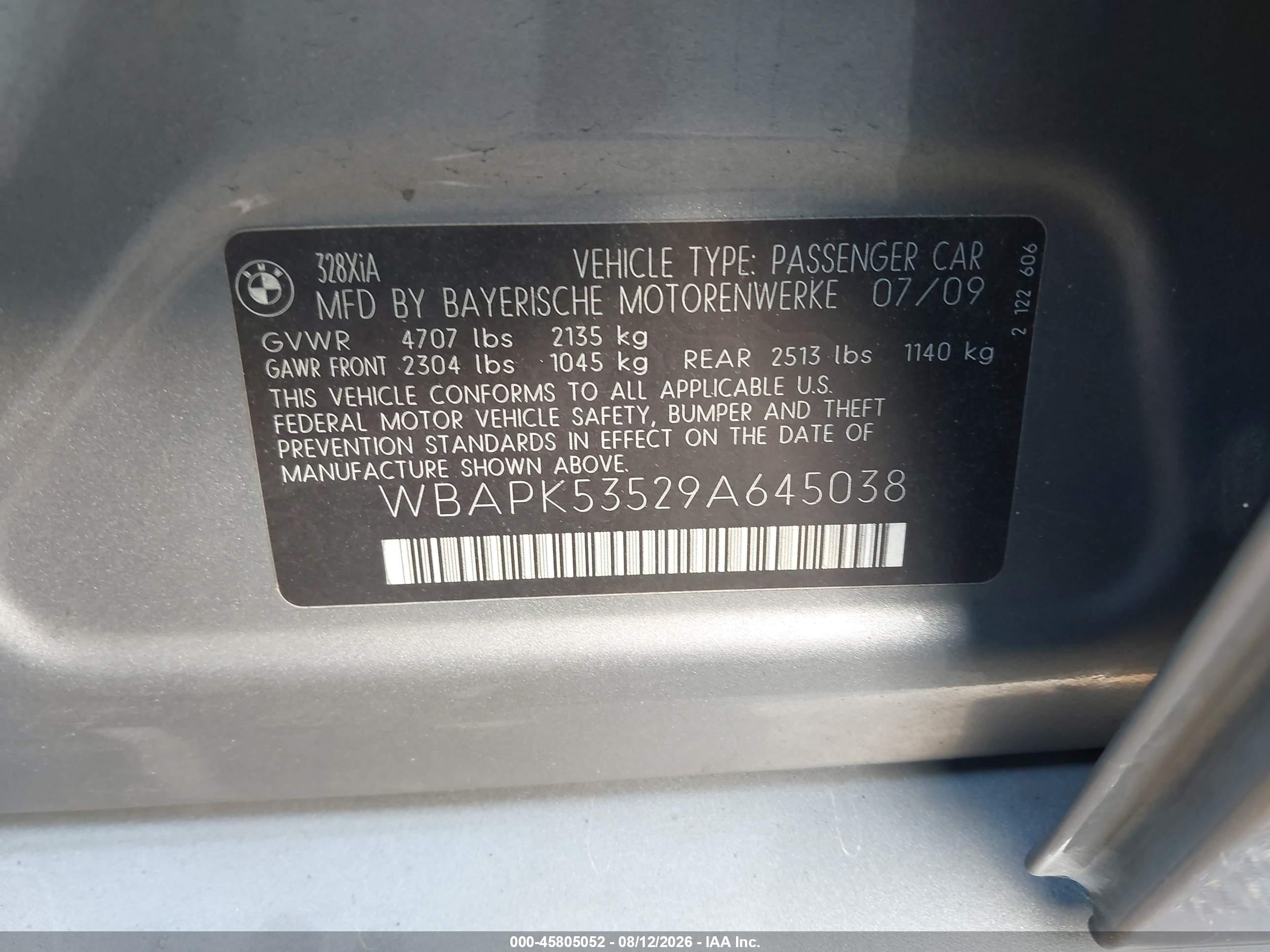 2009 Bmw 328i Xdrive Blue vin: WBAPK53529A645038