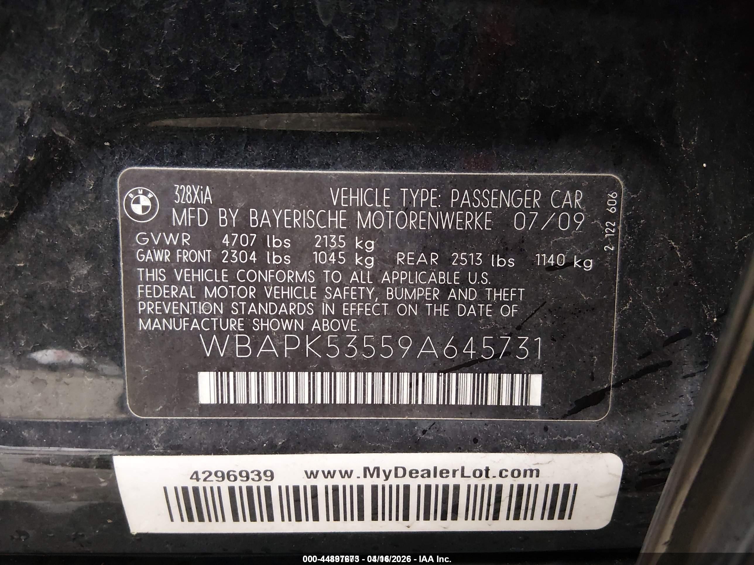 2009 Bmw 328i Xdrive Black vin: WBAPK53559A645731