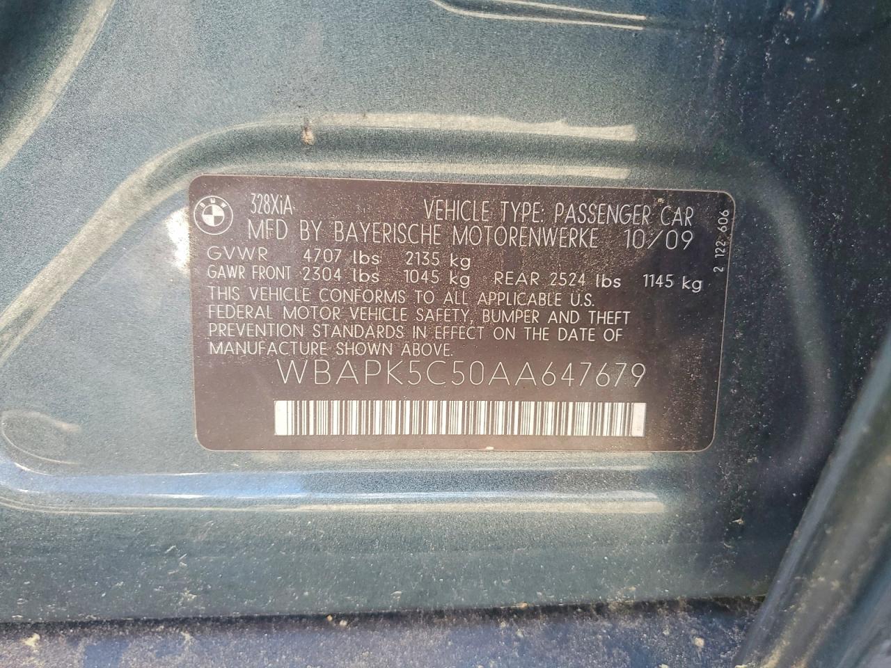 2010 Bmw 328 Xi Sulev Gray vin: WBAPK5C50AA647679