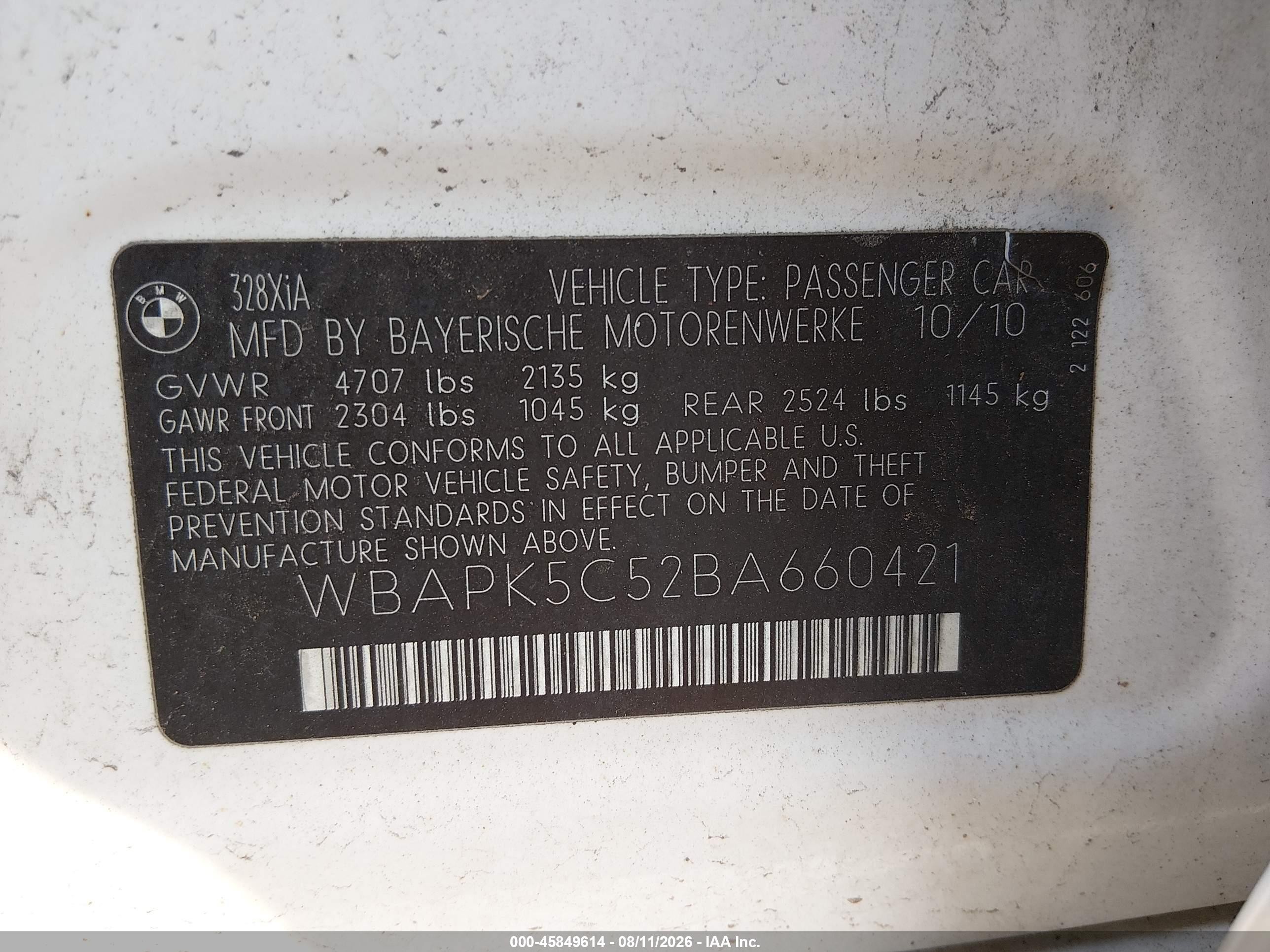 2011 Bmw 328i Xdrive White vin: WBAPK5C52BA660421