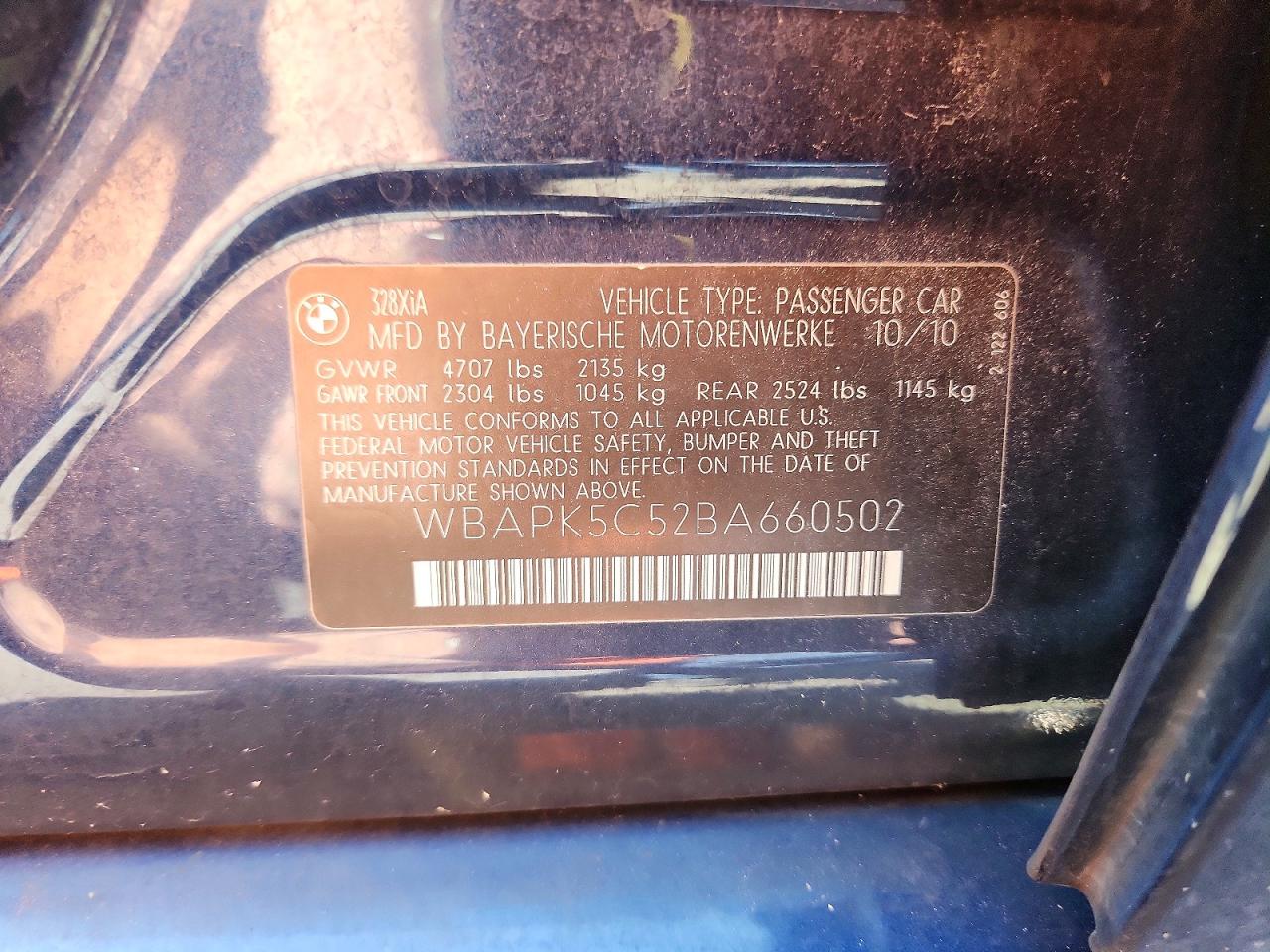2011 Bmw 328 Xi Sulev Blue vin: WBAPK5C52BA660502