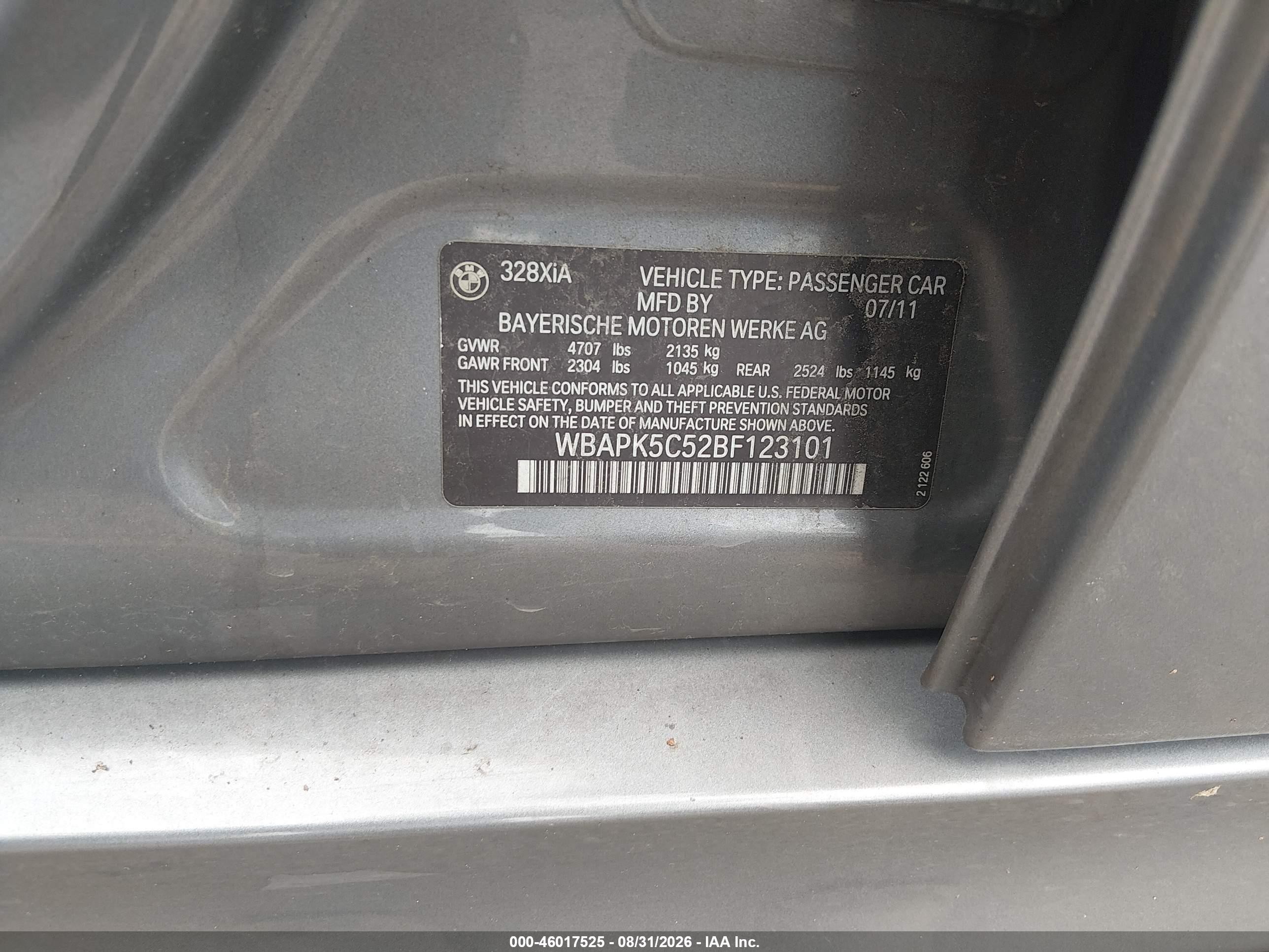 2011 Bmw 328i Xdrive Gray vin: WBAPK5C52BF123101