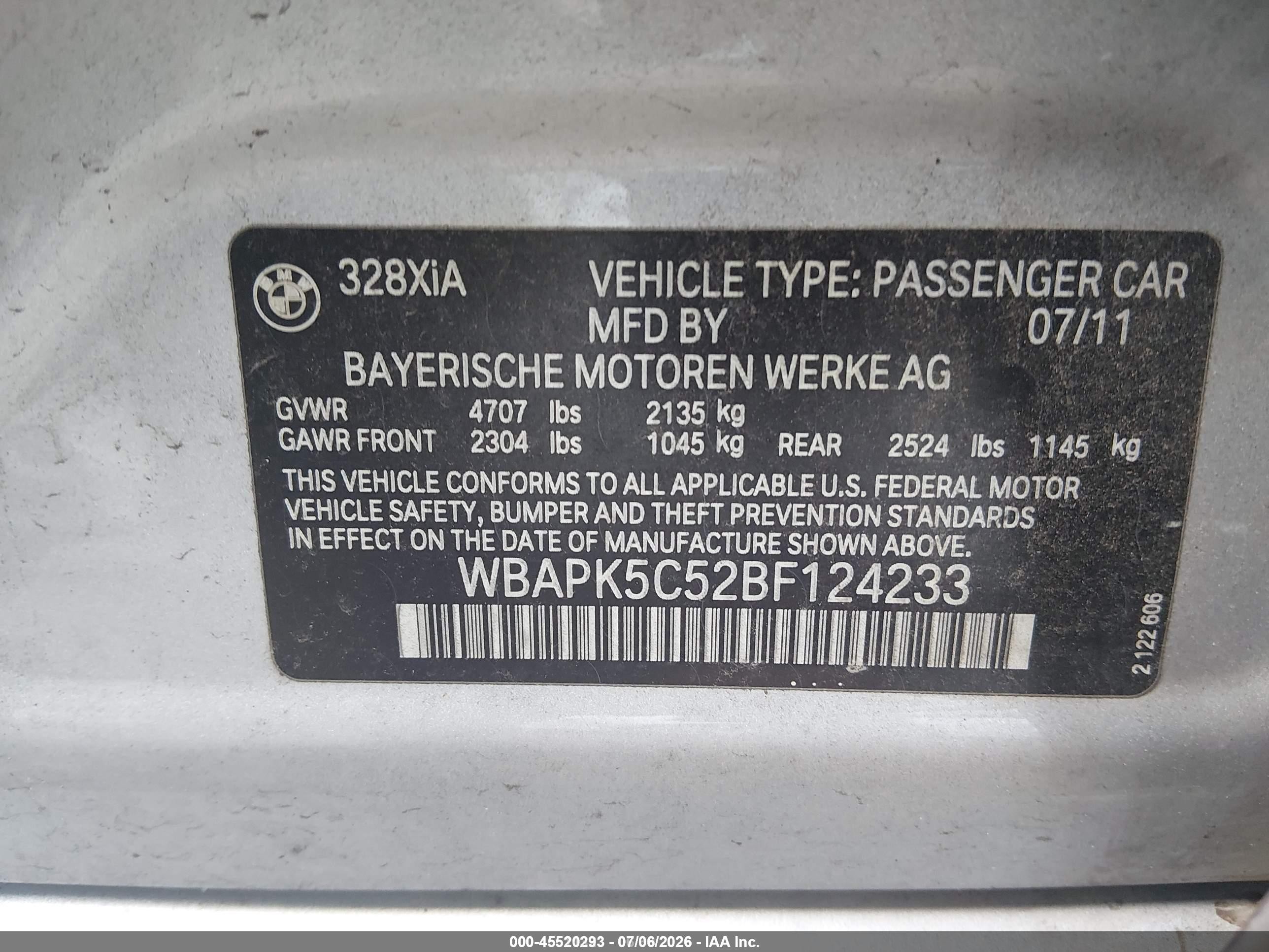2011 Bmw 328i Xdrive Silver vin: WBAPK5C52BF124233