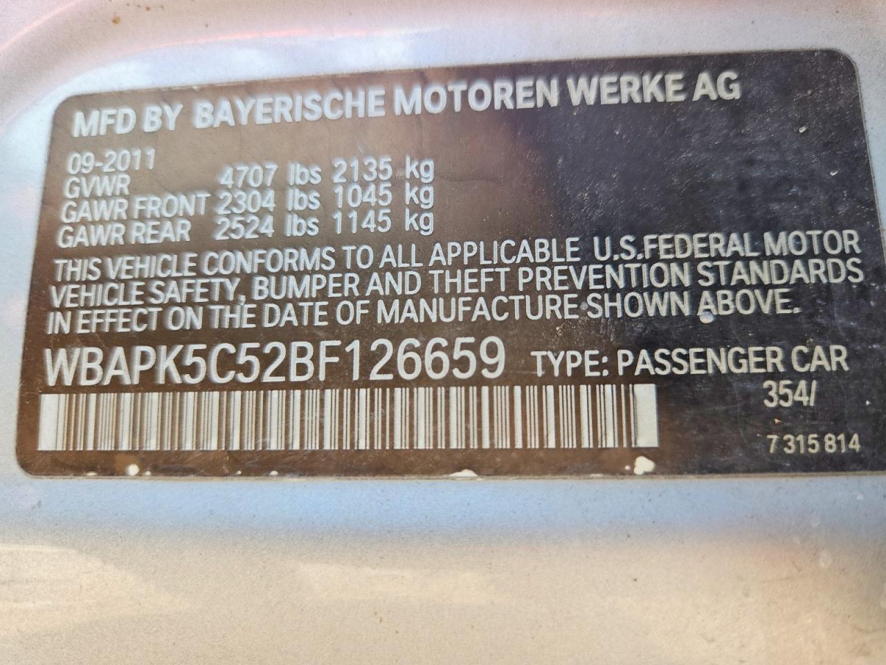 2011 Bmw 328 Xi Sulev Silver vin: WBAPK5C52BF126659