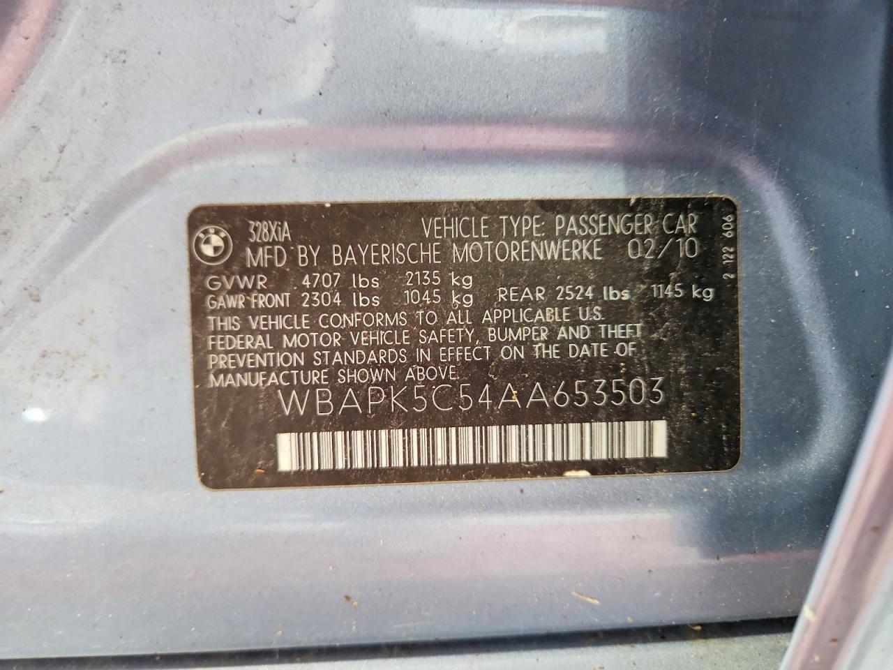 2010 Bmw 328 Xi Sulev Blue vin: WBAPK5C54AA653503