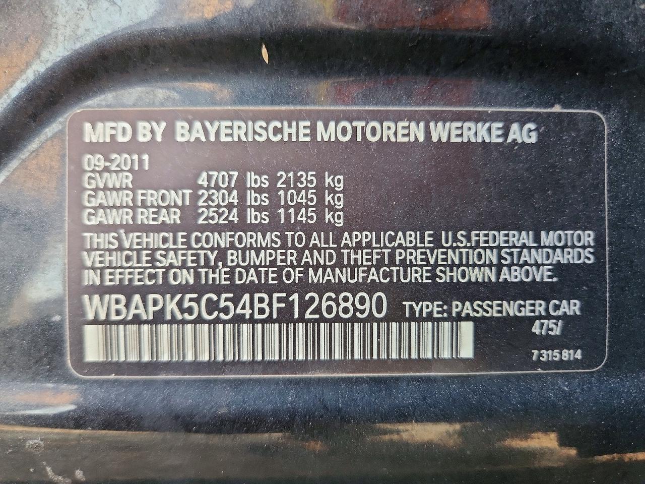 2011 Bmw 328 Xi Sulev Black vin: WBAPK5C54BF126890