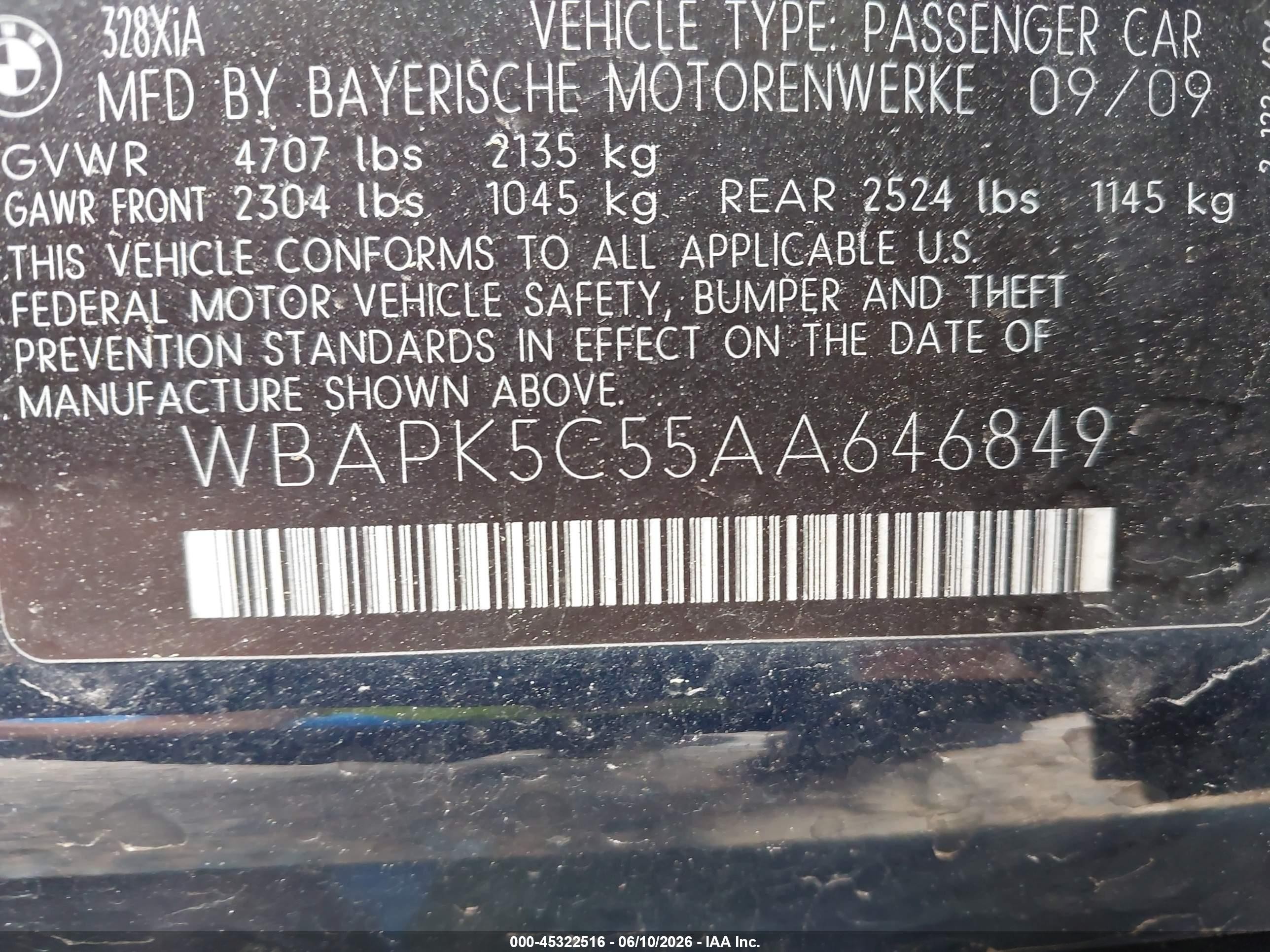 2010 Bmw 328i Xdrive Dark Blue vin: WBAPK5C55AA646849