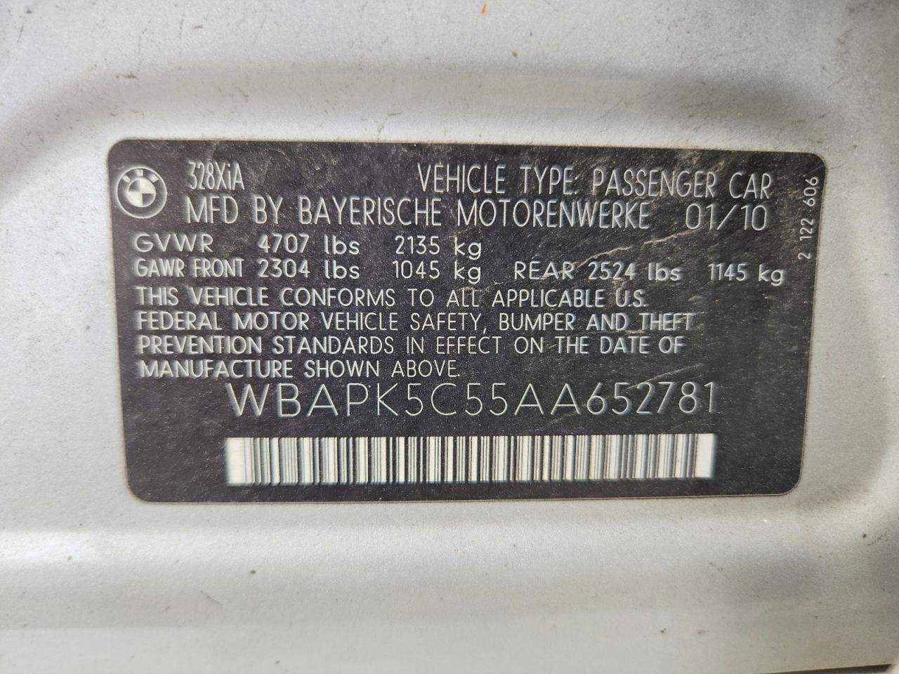 2010 Bmw 328 Xi Sulev Серебряный vin: WBAPK5C55AA652781