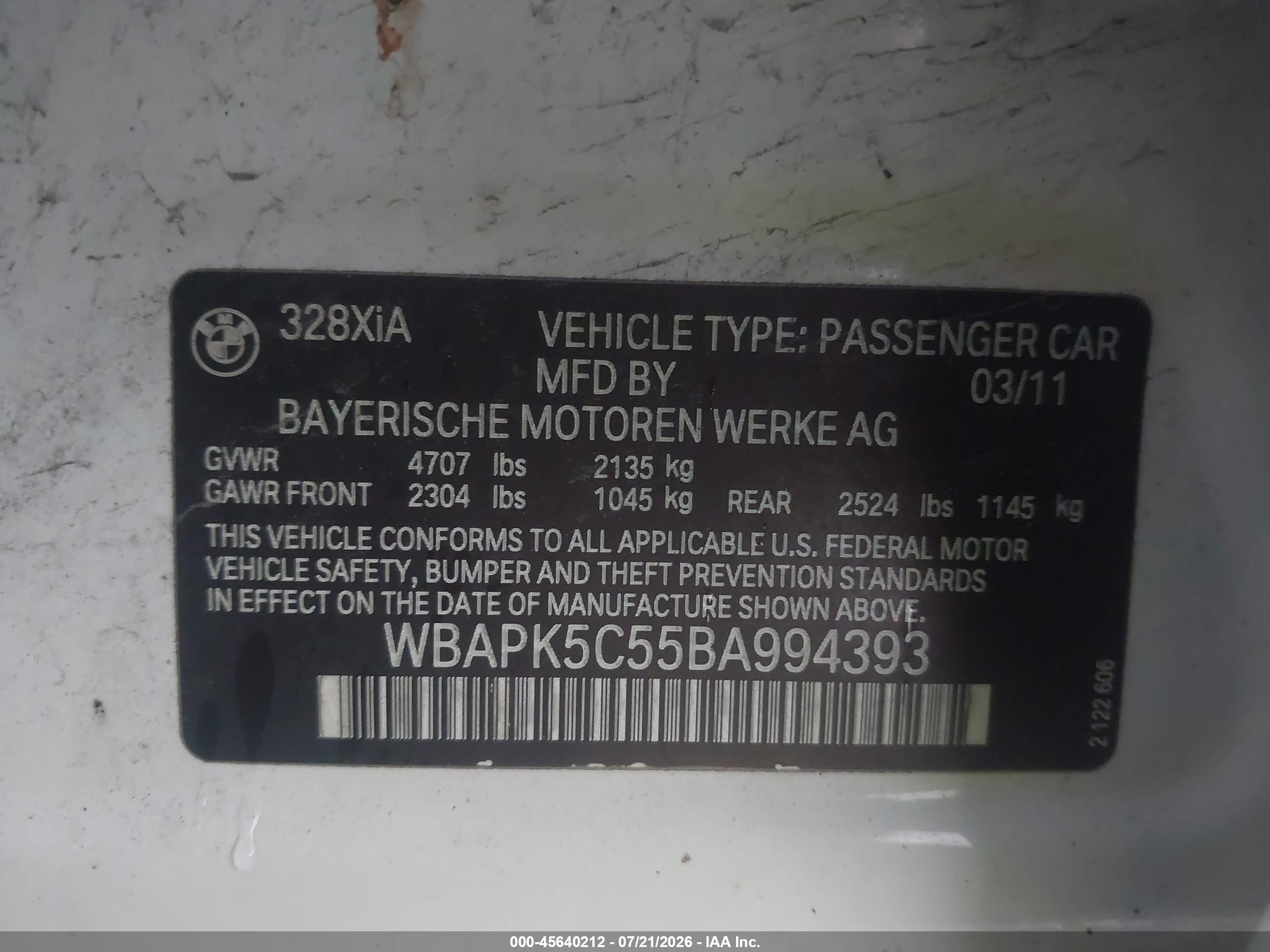 2011 Bmw 328i Xdrive Белый vin: WBAPK5C55BA994393