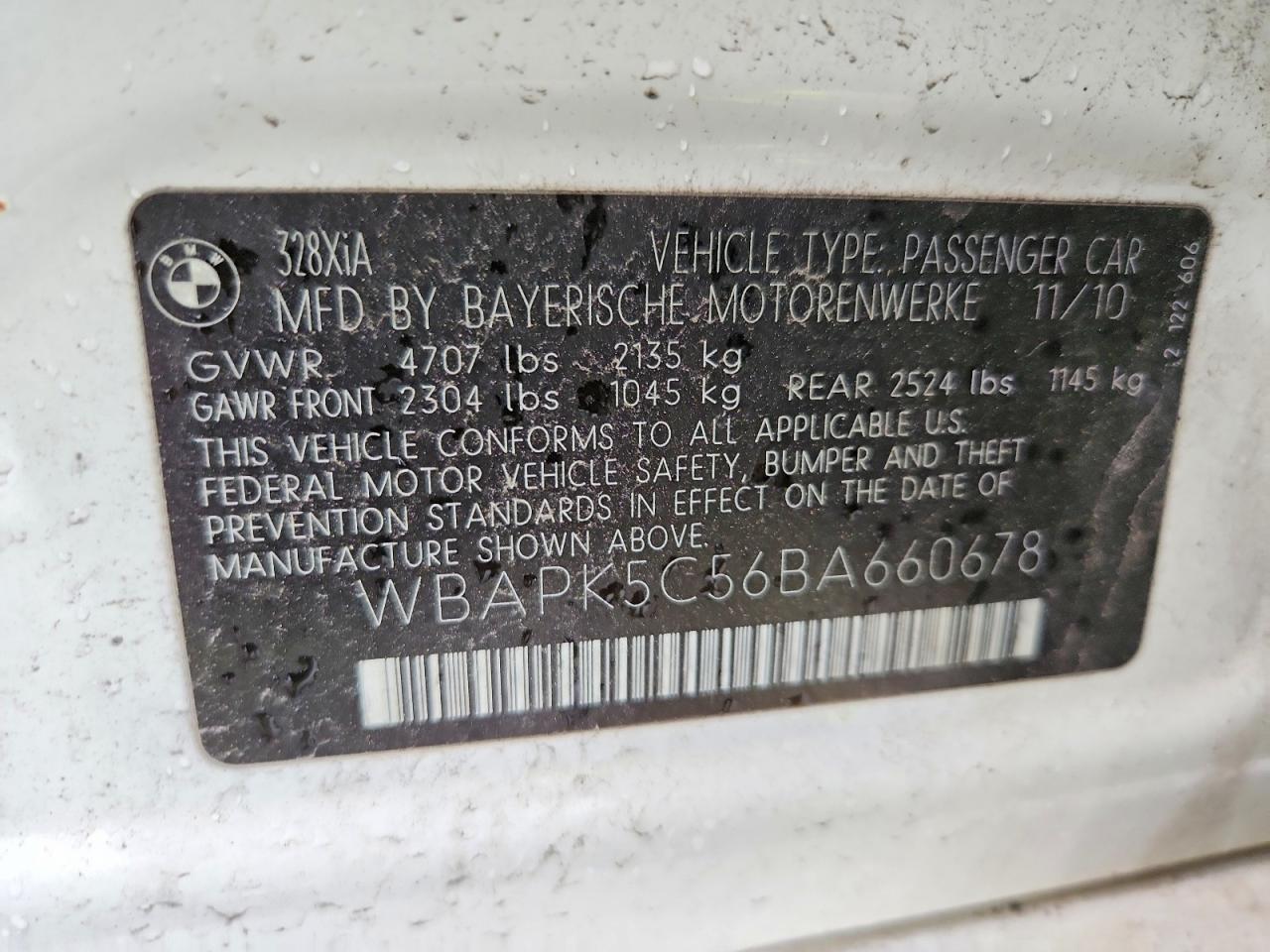 2011 Bmw 3 Series White vin: WBAPK5C56BA660678
