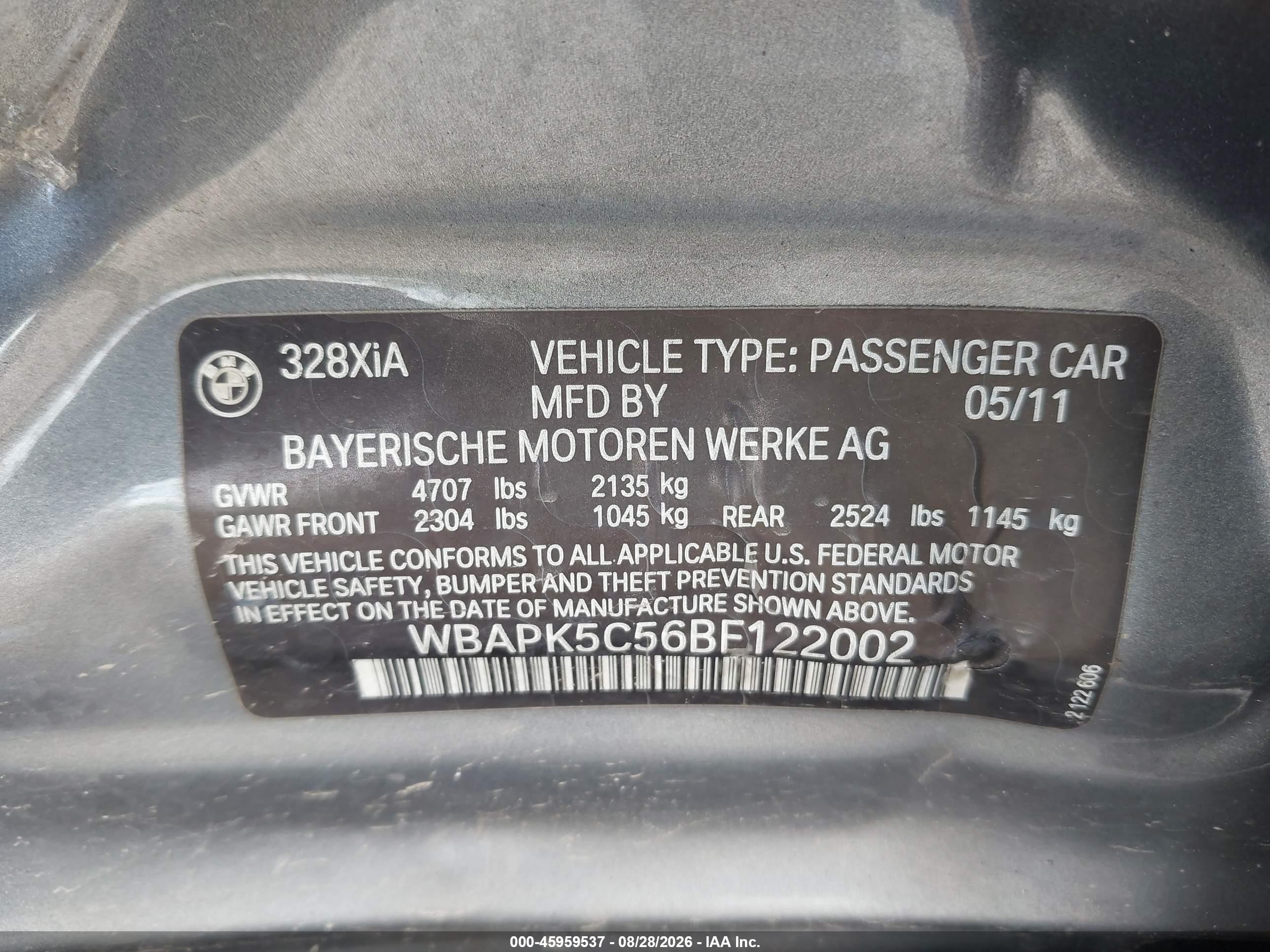 2011 Bmw 328i Xdrive Gray vin: WBAPK5C56BF122002