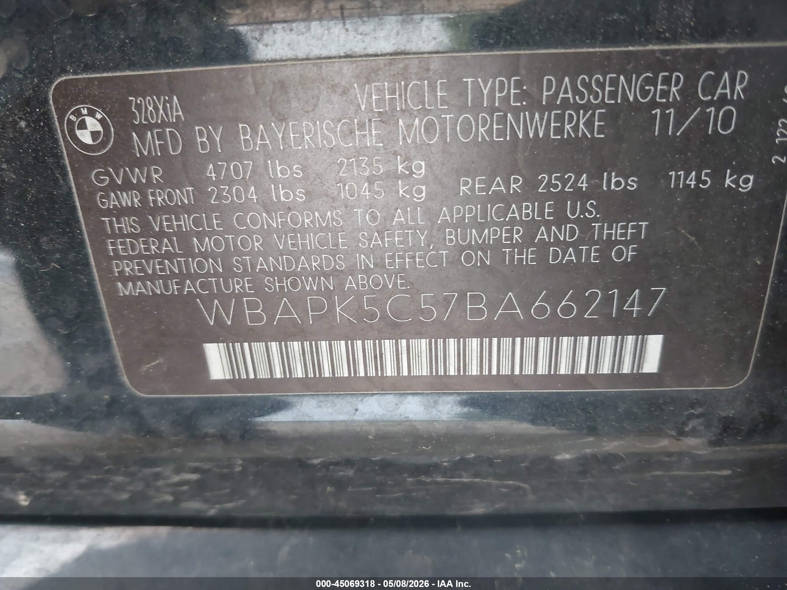 2011 Bmw 328i Xdrive Black vin: WBAPK5C57BA662147