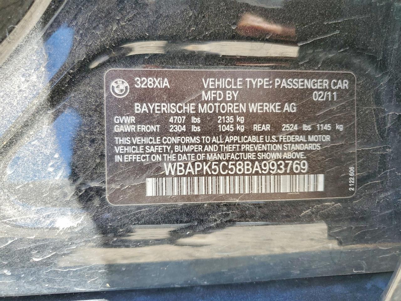 2011 Bmw 328 Xi Sulev Black vin: WBAPK5C58BA993769