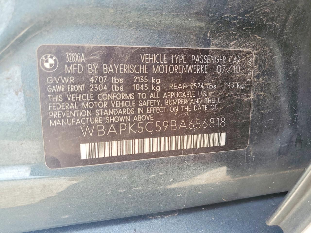 2011 Bmw 328 Xi Sulev Blue vin: WBAPK5C59BA656818