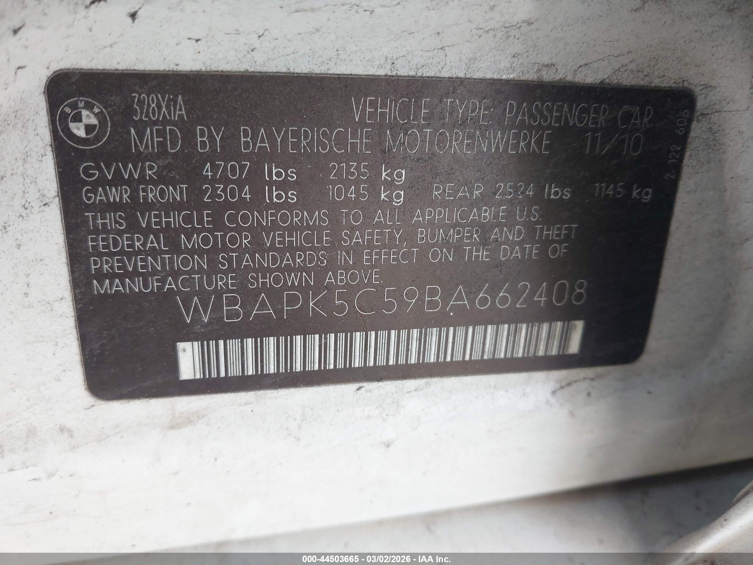 2011 Bmw 328i Xdrive White vin: WBAPK5C59BA662408