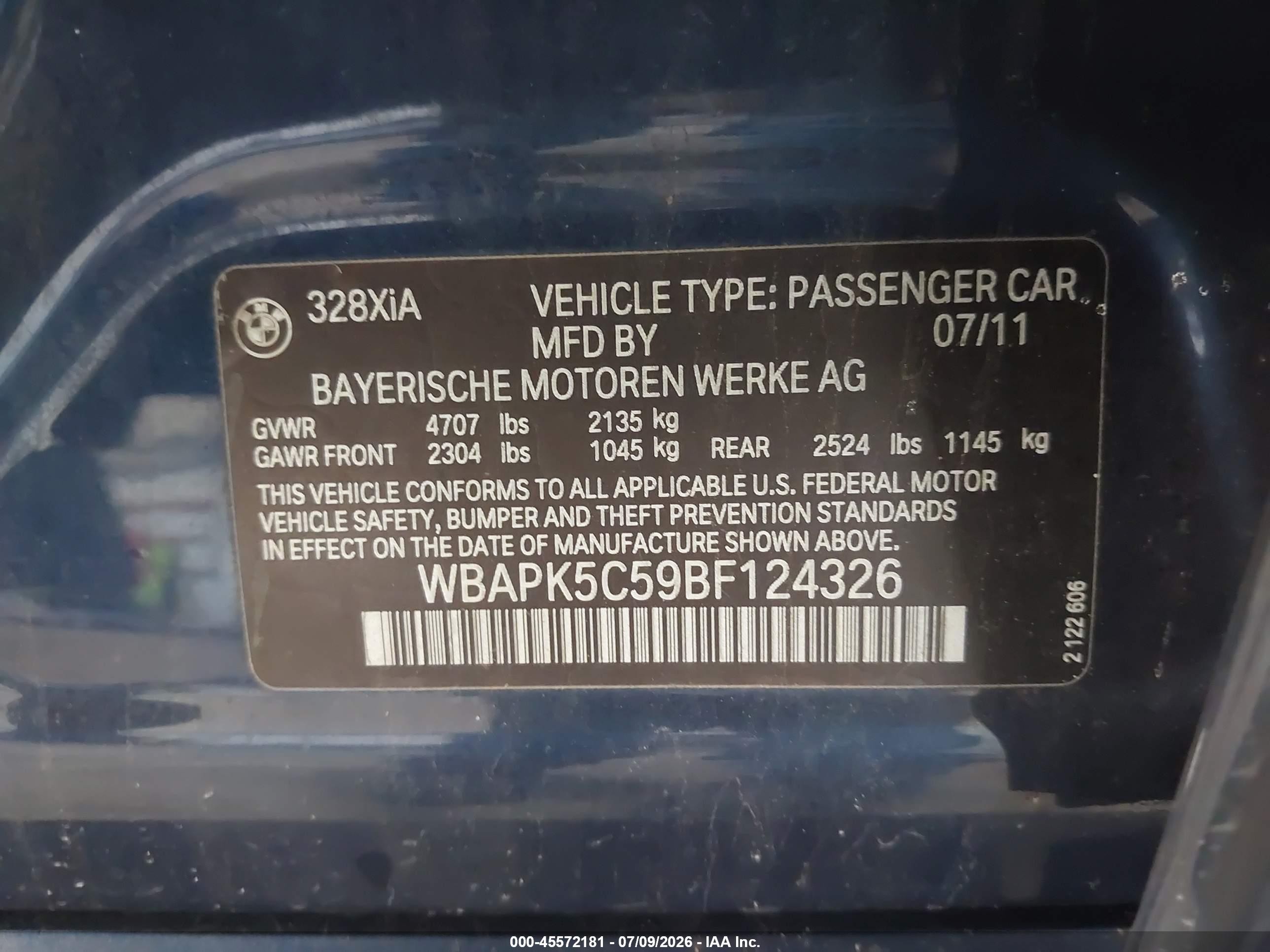 2011 Bmw 328i Xdrive Blue vin: WBAPK5C59BF124326