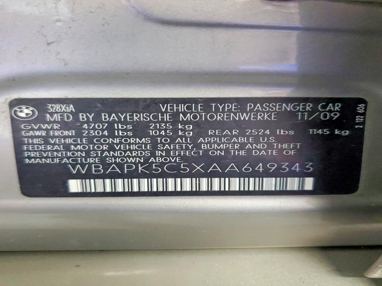 2010 Bmw 328 Xi Sulev Gold vin: WBAPK5C5XAA649343